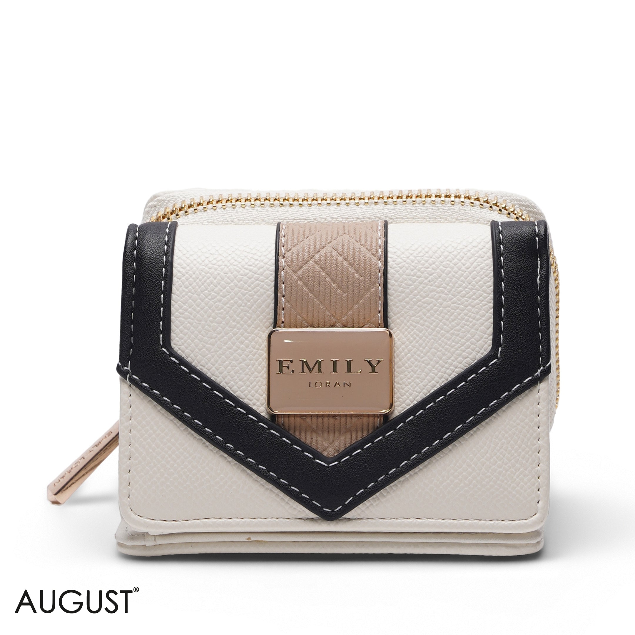 WHITE & TAN ZIP-AROUND WALLET