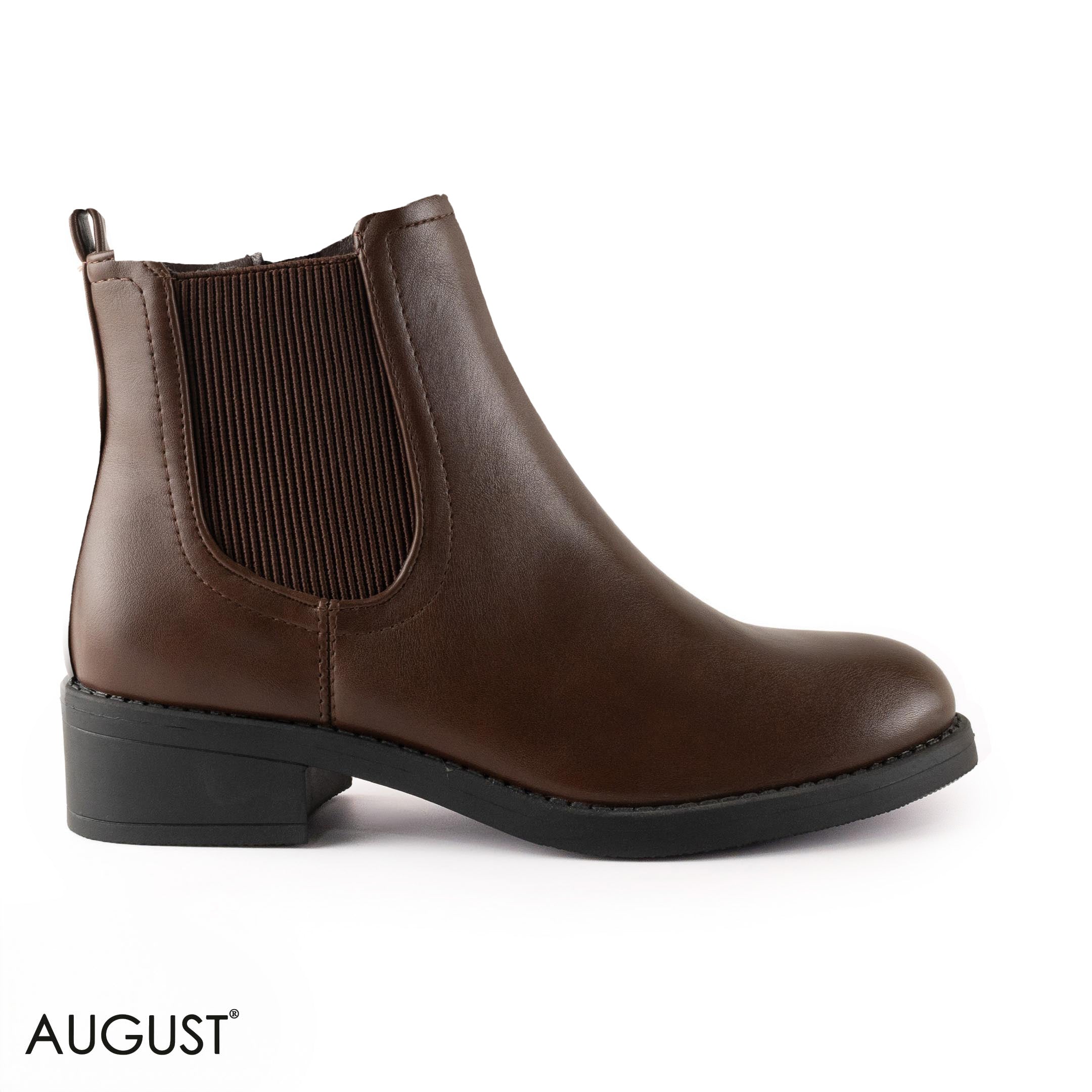 BROWN LEATHER ANKLE BOOTS WITH RUBBER DETAIL
