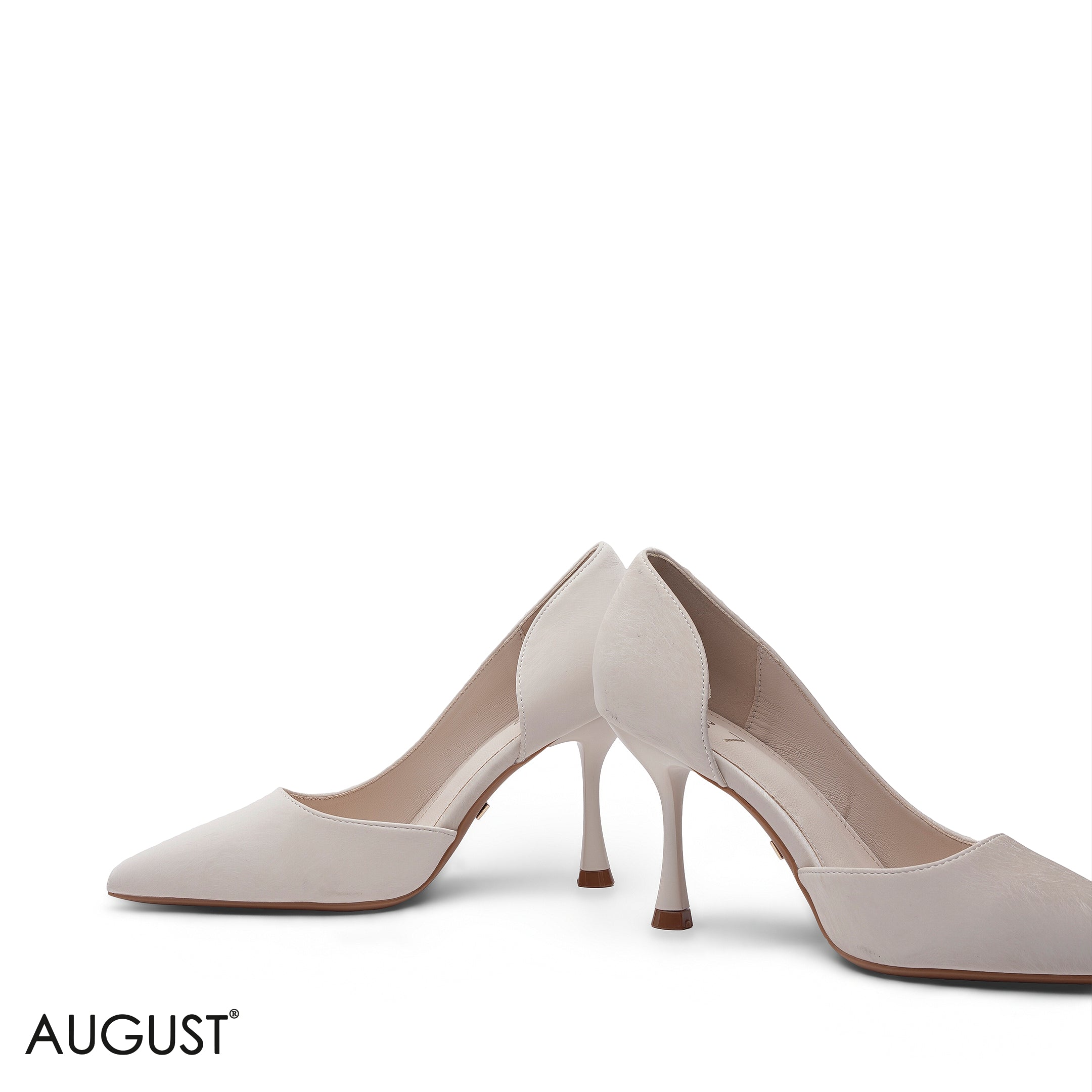 BEIGE SIDE CUT-OUT POINTED TOE PUMPS