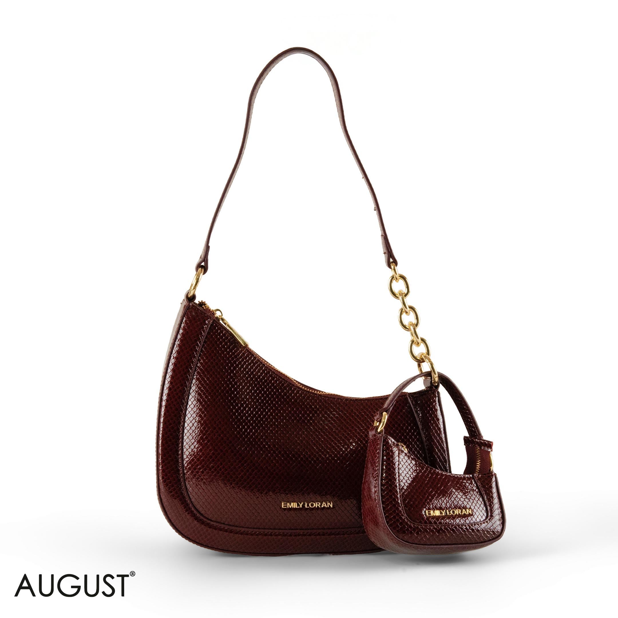 MODERN GLOSSY SNAKE LEATHER SHOULDER BAG WITH MINI WALLET - SMALL