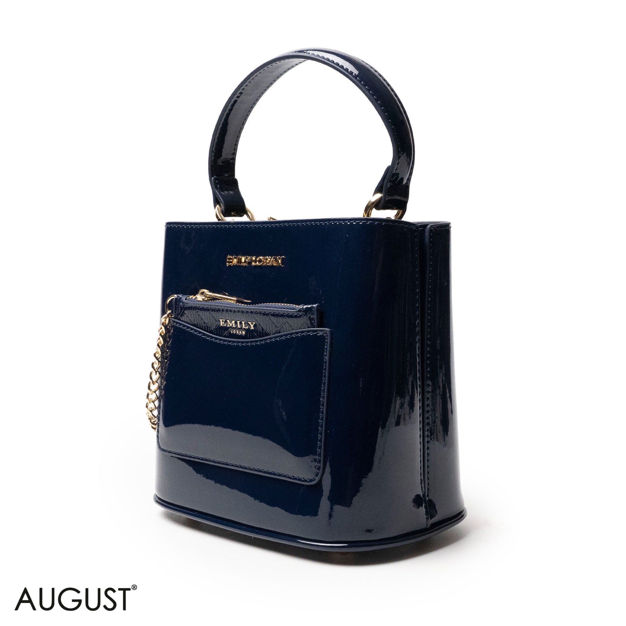 GLOSSY LEATHER HANDBAG WITH METAL CHAIN,MINI WALLET -SMALL