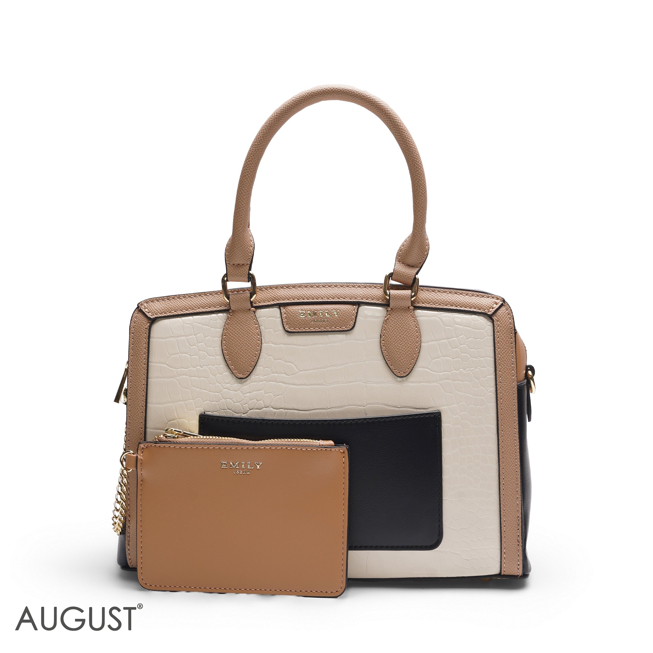 EMILY BEIGE & BLACK BAG WITH MINI POUCH - MED