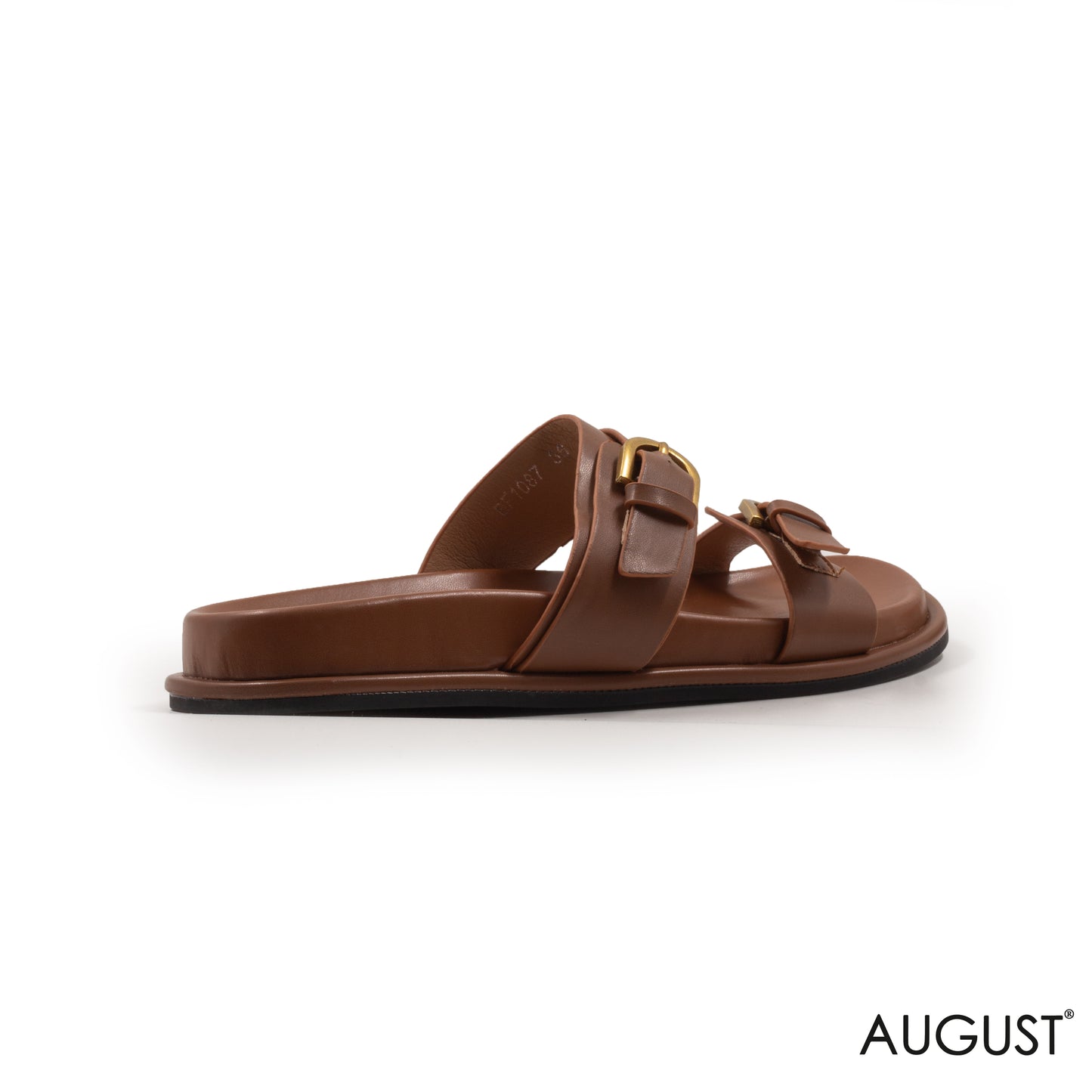 BROWN FLAT SLIPPER WITH LEATHER STRAPS