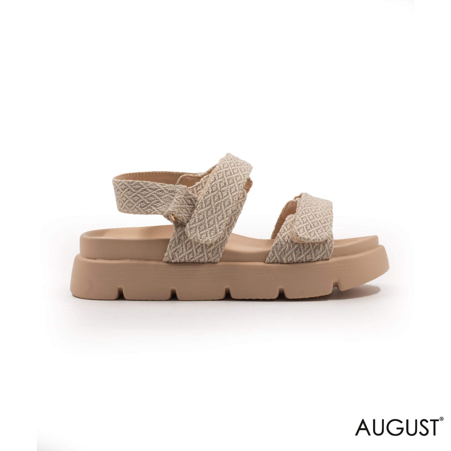 ENGRAVED FABRIC SANDAL WITH THICK LEATHER SOLE