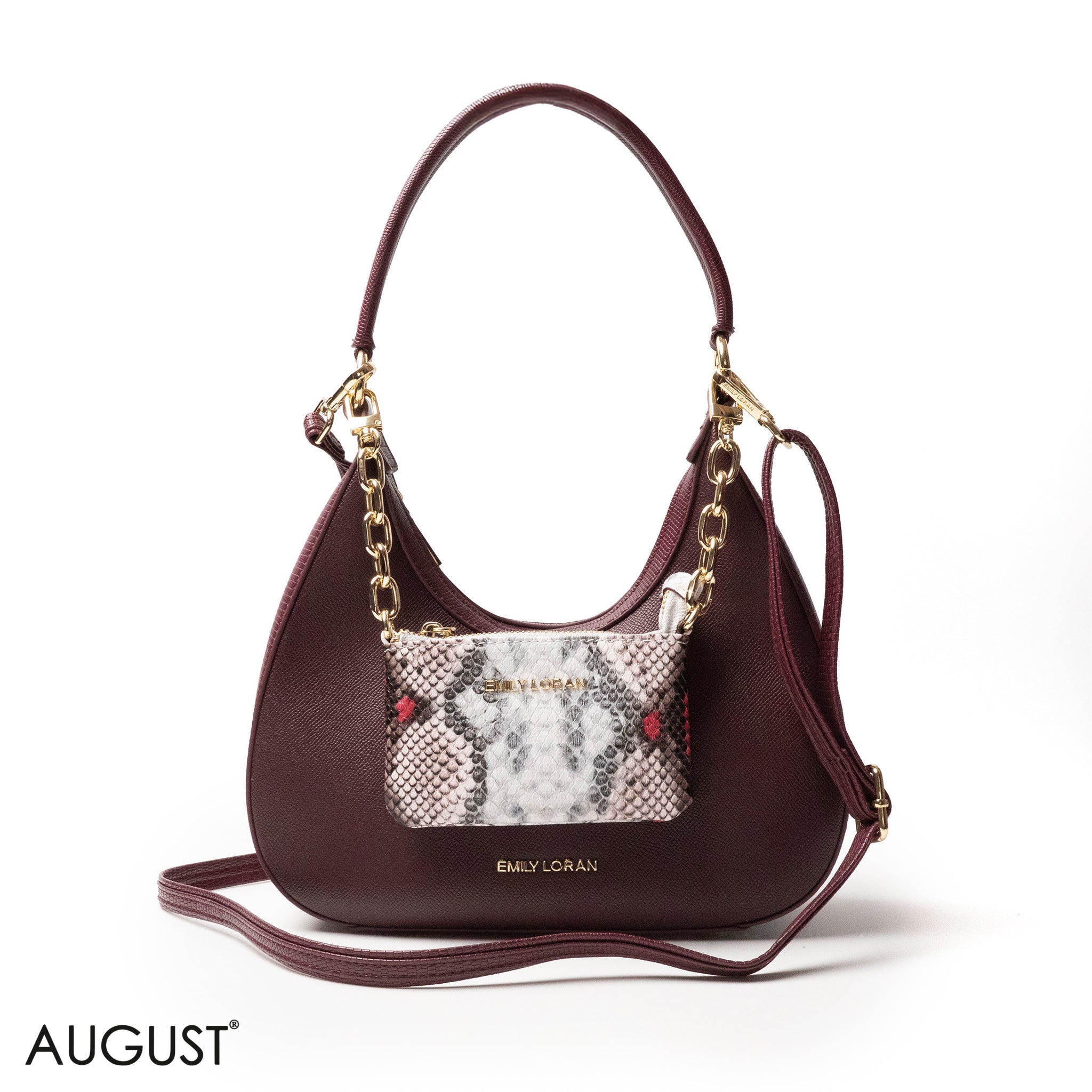 MODERN CHERRY RED LEATHER HANDBAG WITH METAL CHAIN - MED