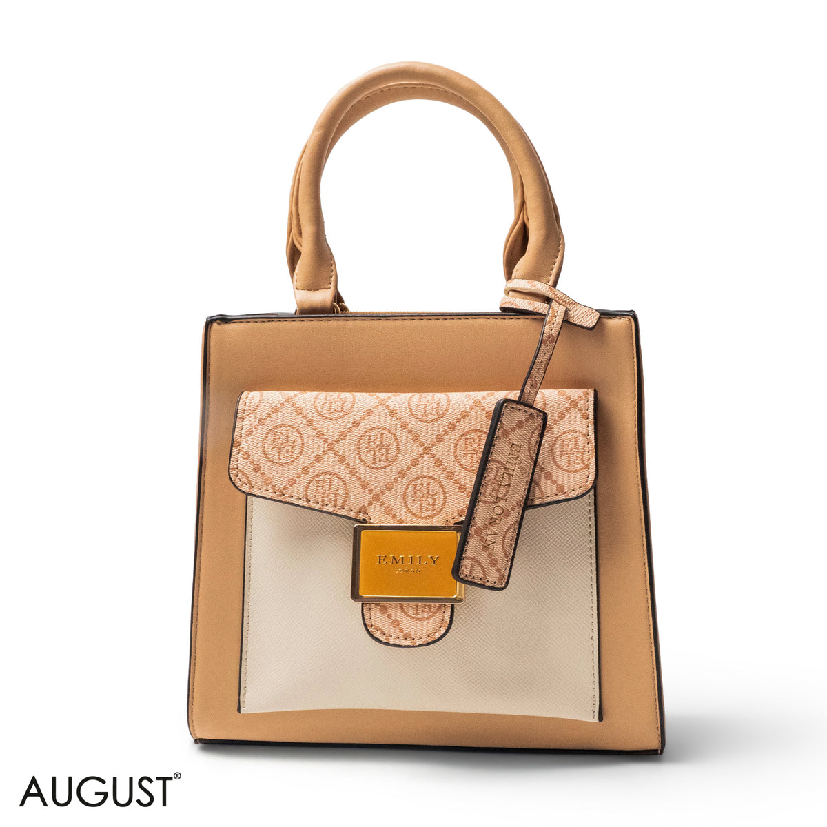 BEIGE LEATHER HANDBAG WITH MINI FLAP -SMALL