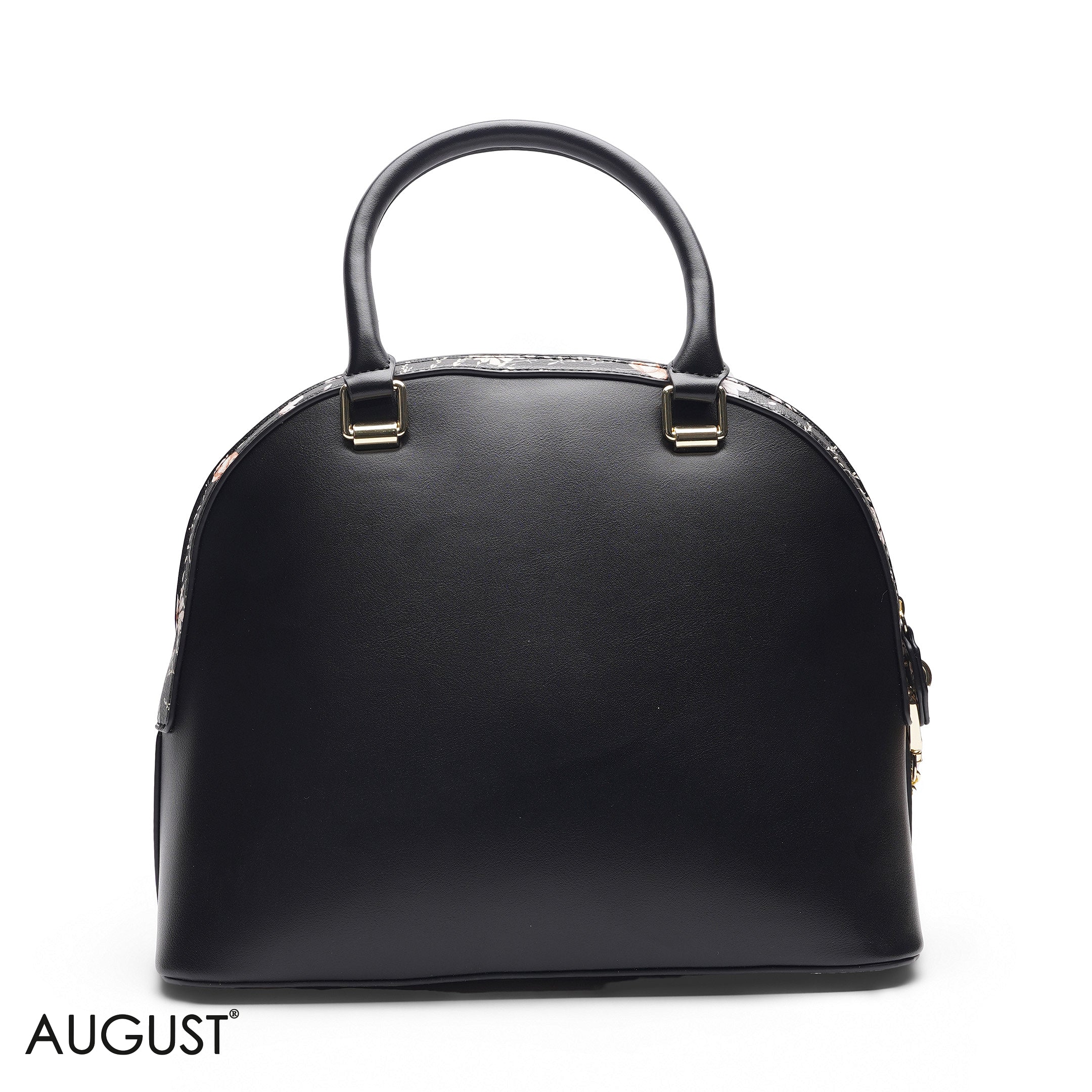 BLACK DOME BAG WITH PINK FLORAL PRINT - LARGE