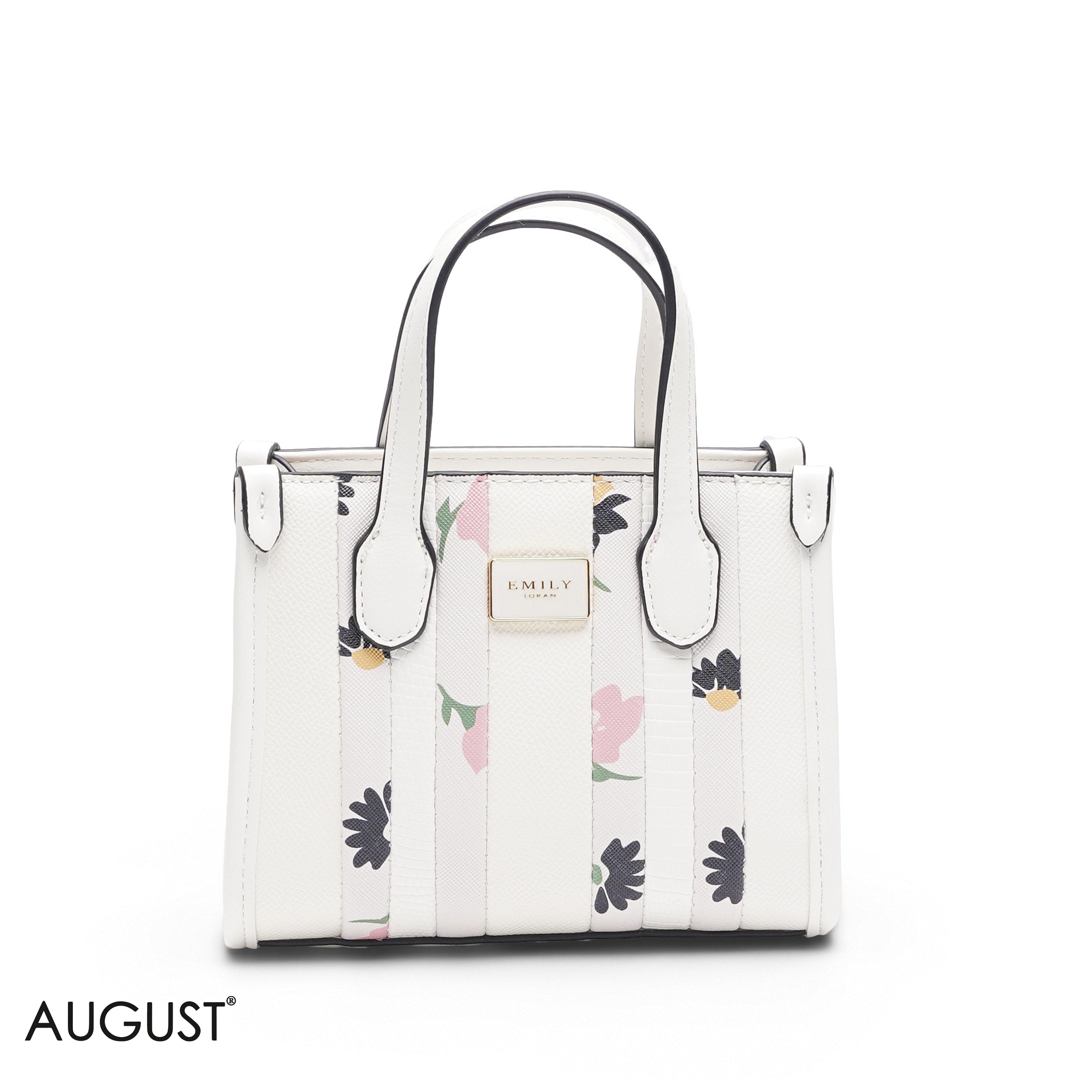 MINI WHITE FLORAL BAG WITH GOLD METAL STRAP