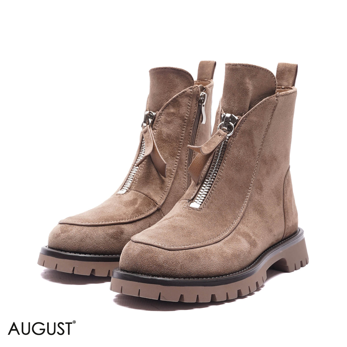 FRONT-ZIP LUG-SOLE SUEDE BOOTS