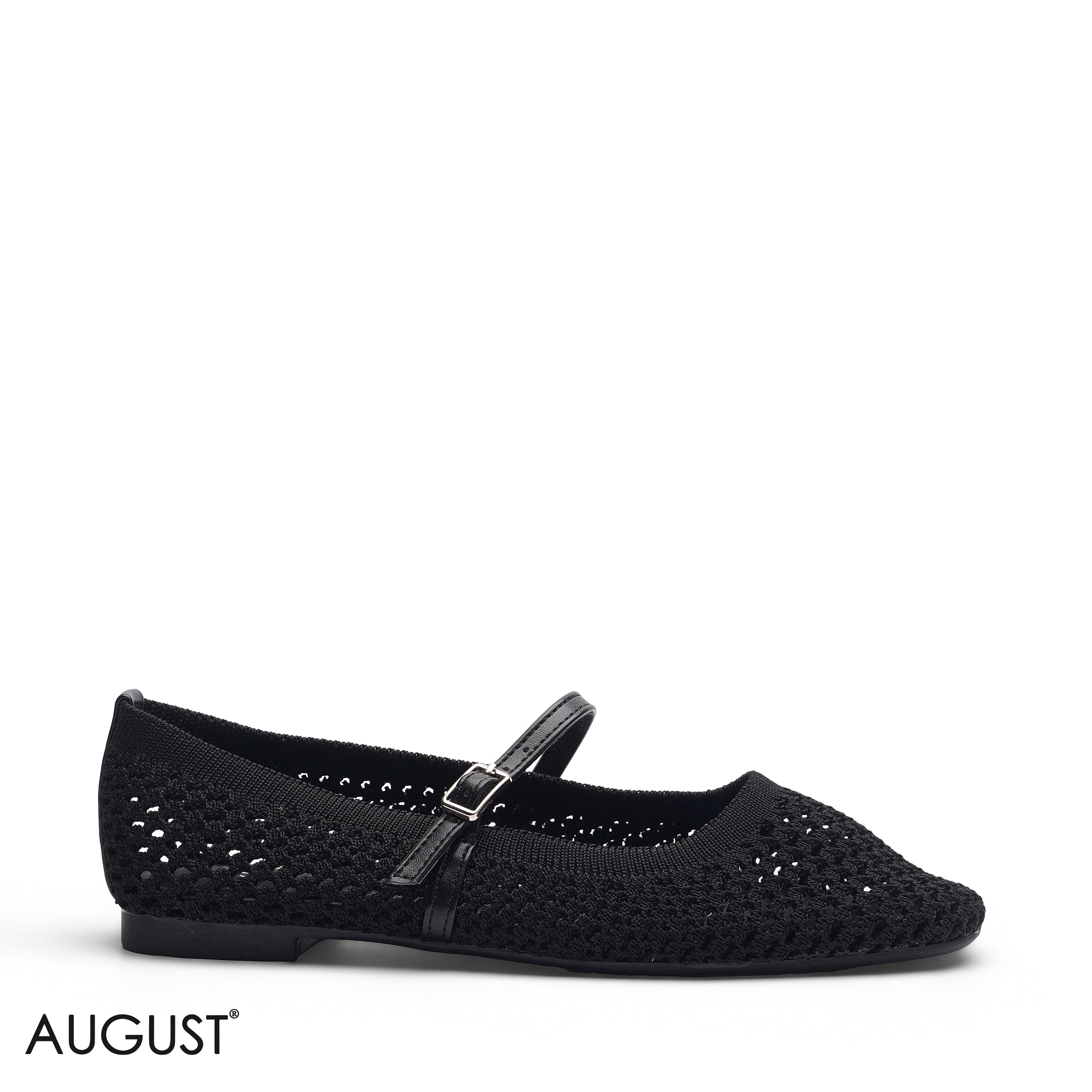 BLACK KNIT OPEN WEAVE MARY JANE FLATS