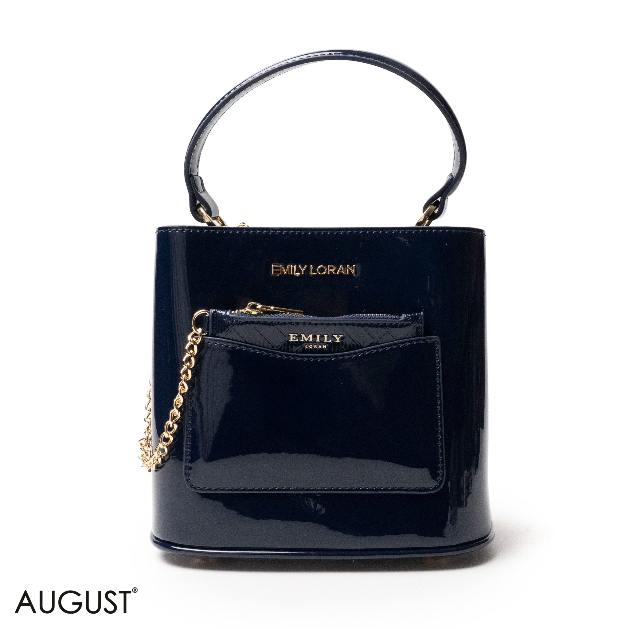 GLOSSY LEATHER HANDBAG WITH METAL CHAIN,MINI WALLET -SMALL