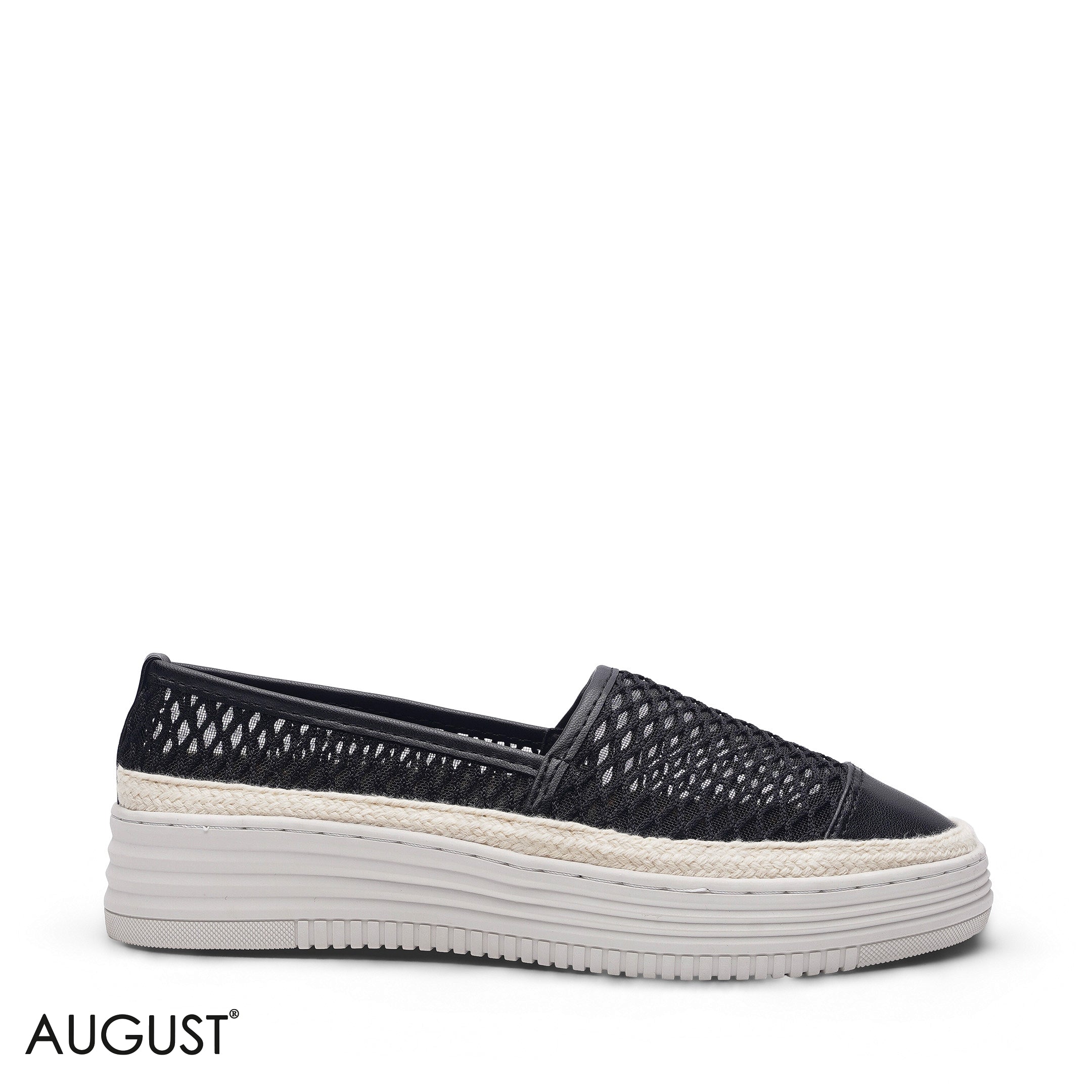 BLACK MESH PLATFORM ESPADRILLE FLATS