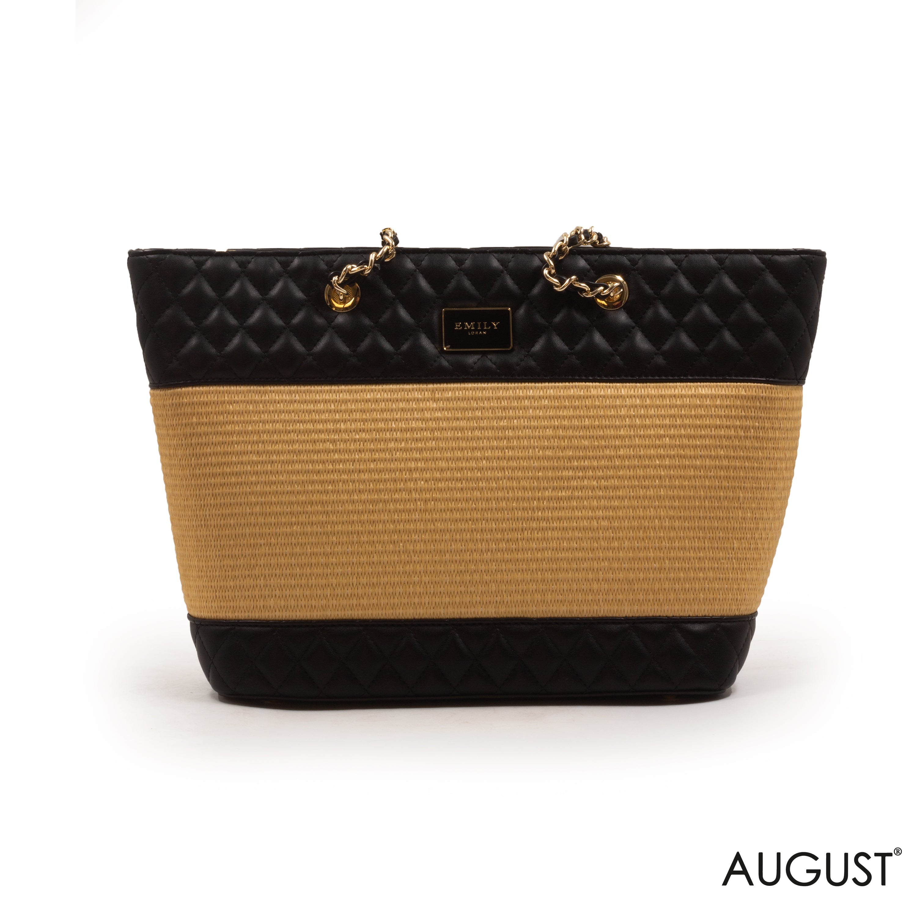 FOX LEATHER,STROW,CHAIN METALLIC DETAILS TOTE-LARGE