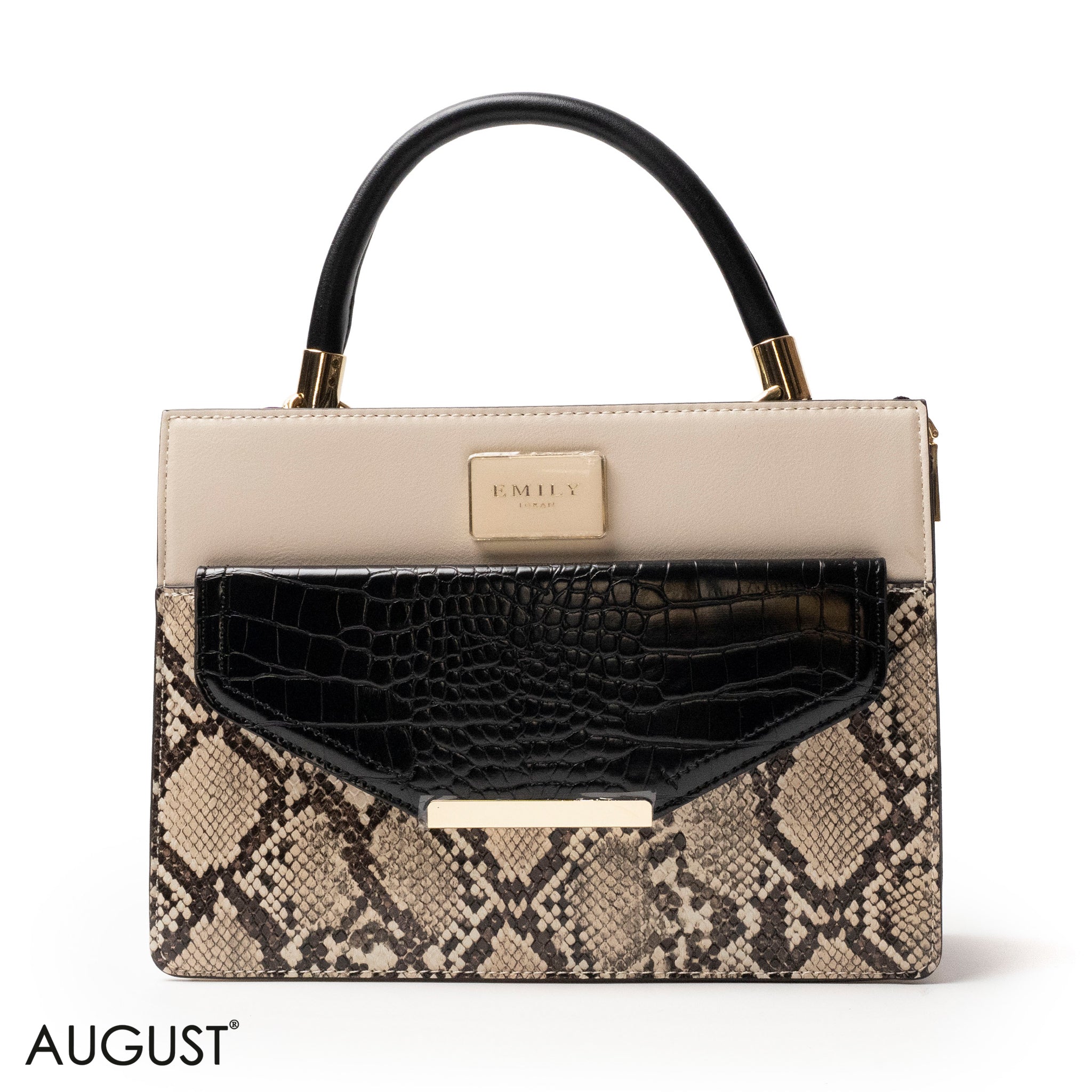 SNAKE LEATHER HANDBAG WITH FLAP - MED