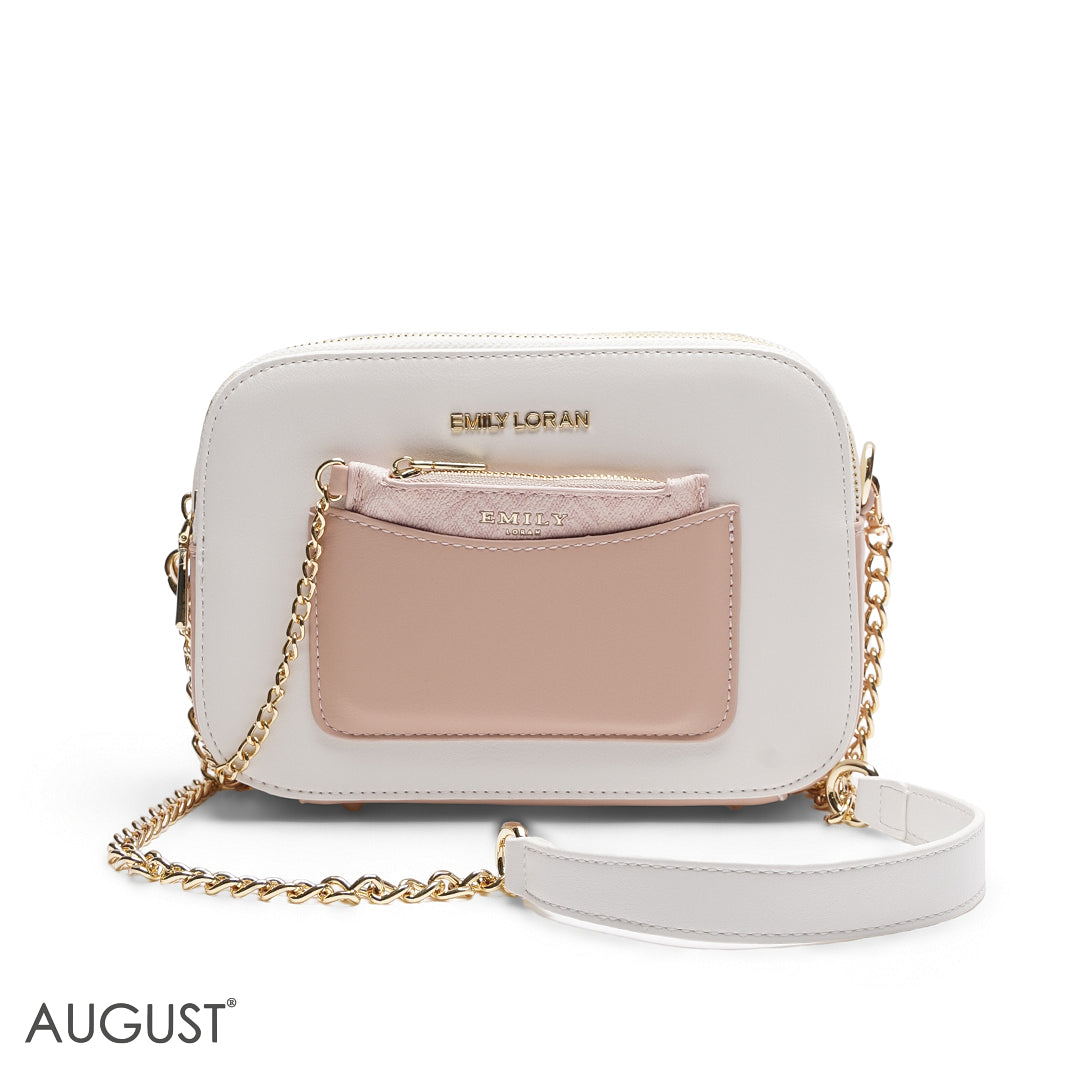 WHITE & BEIGE CAMERA BAG WITH FRONT POUCH