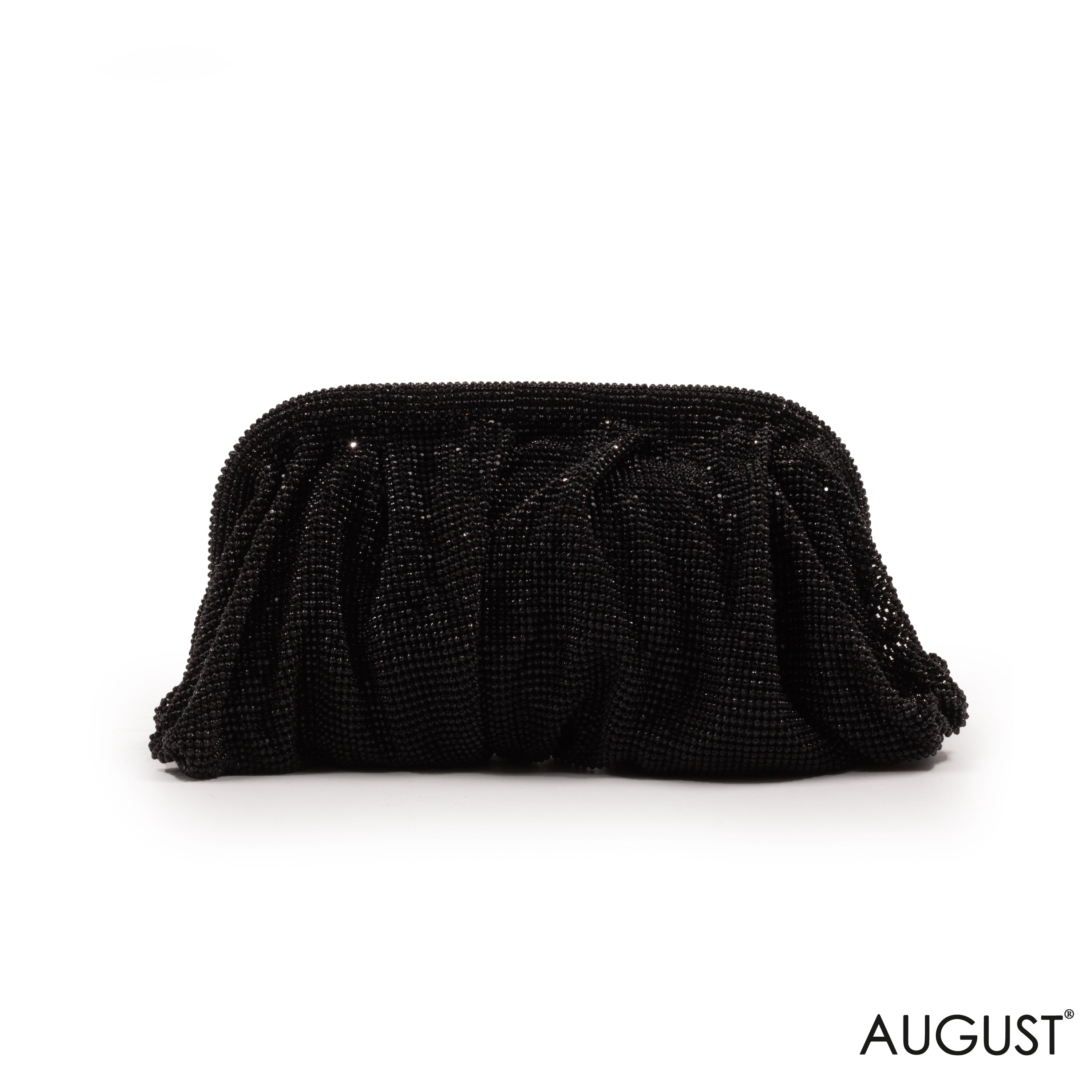 CRYSTAL-EMBELLISHED, METALLIC FABRIC CLUTCH