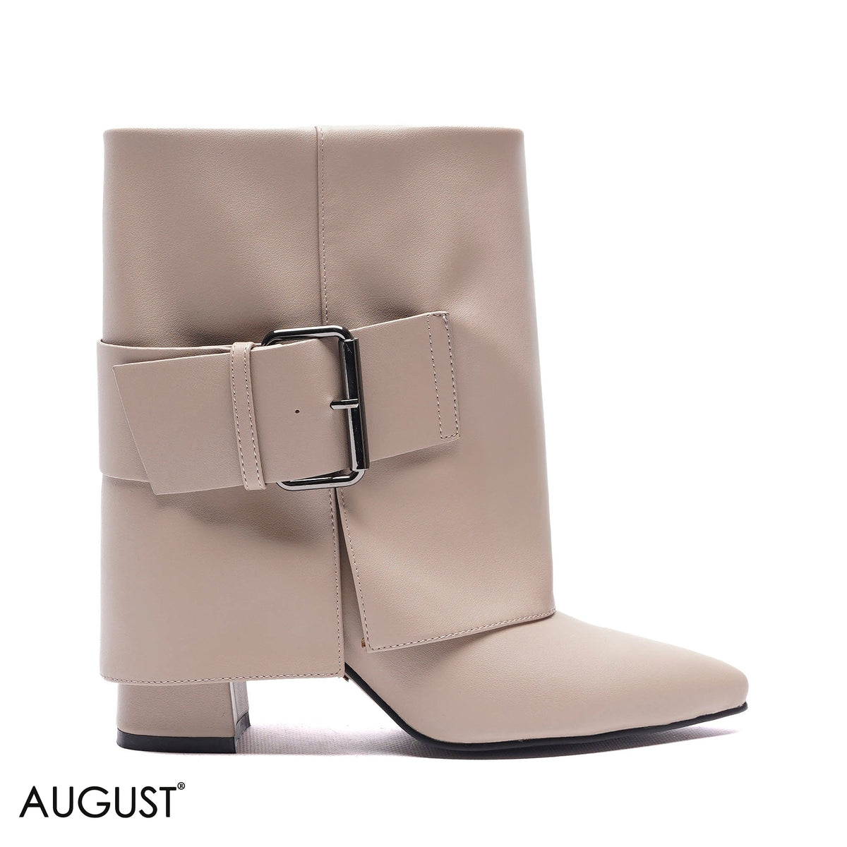 BUCKLED FOLD-OVER BLOCK HEEL BOOTS