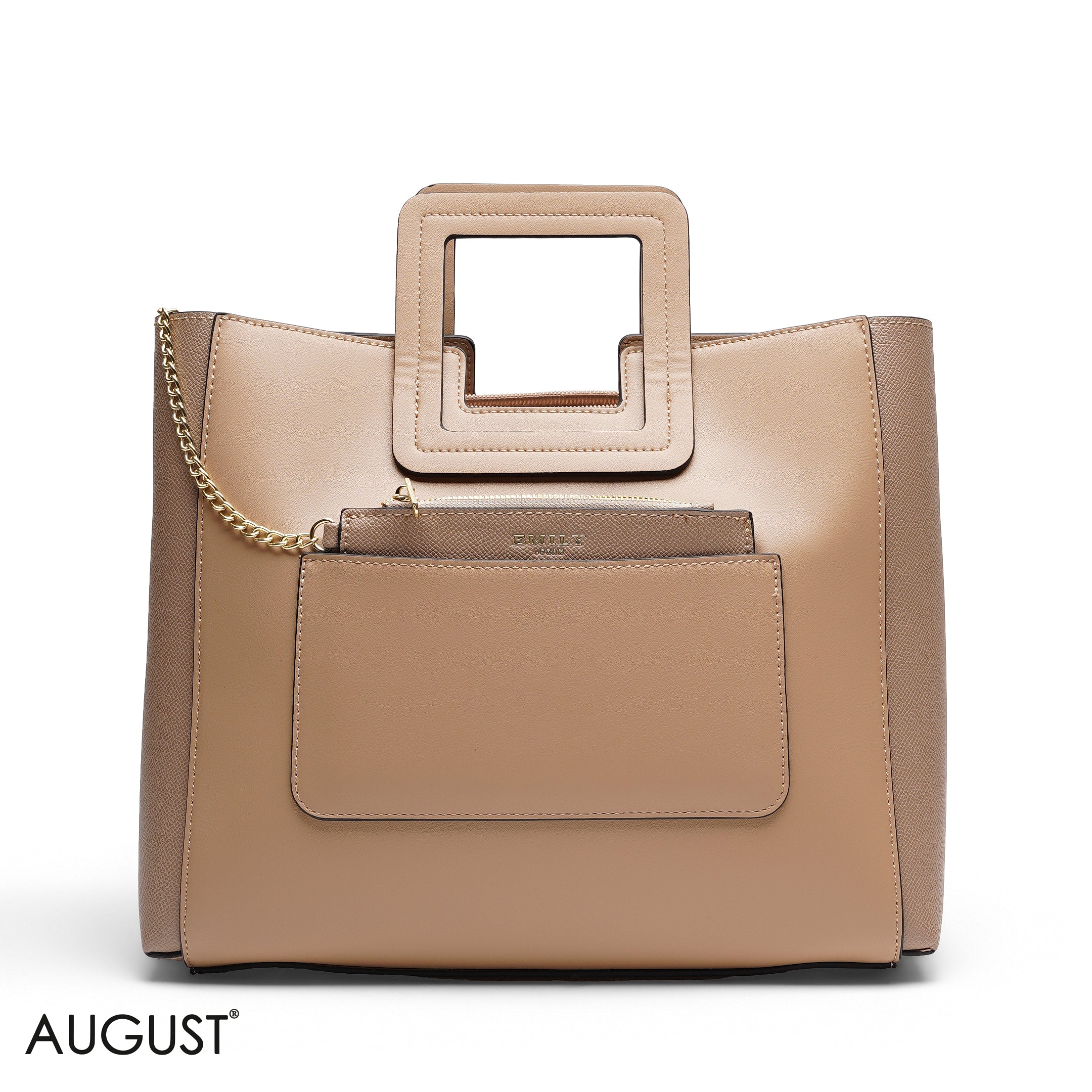 BEIGE TEXTURED LEATHER TOTE WITH FOORAL POUCH BAG