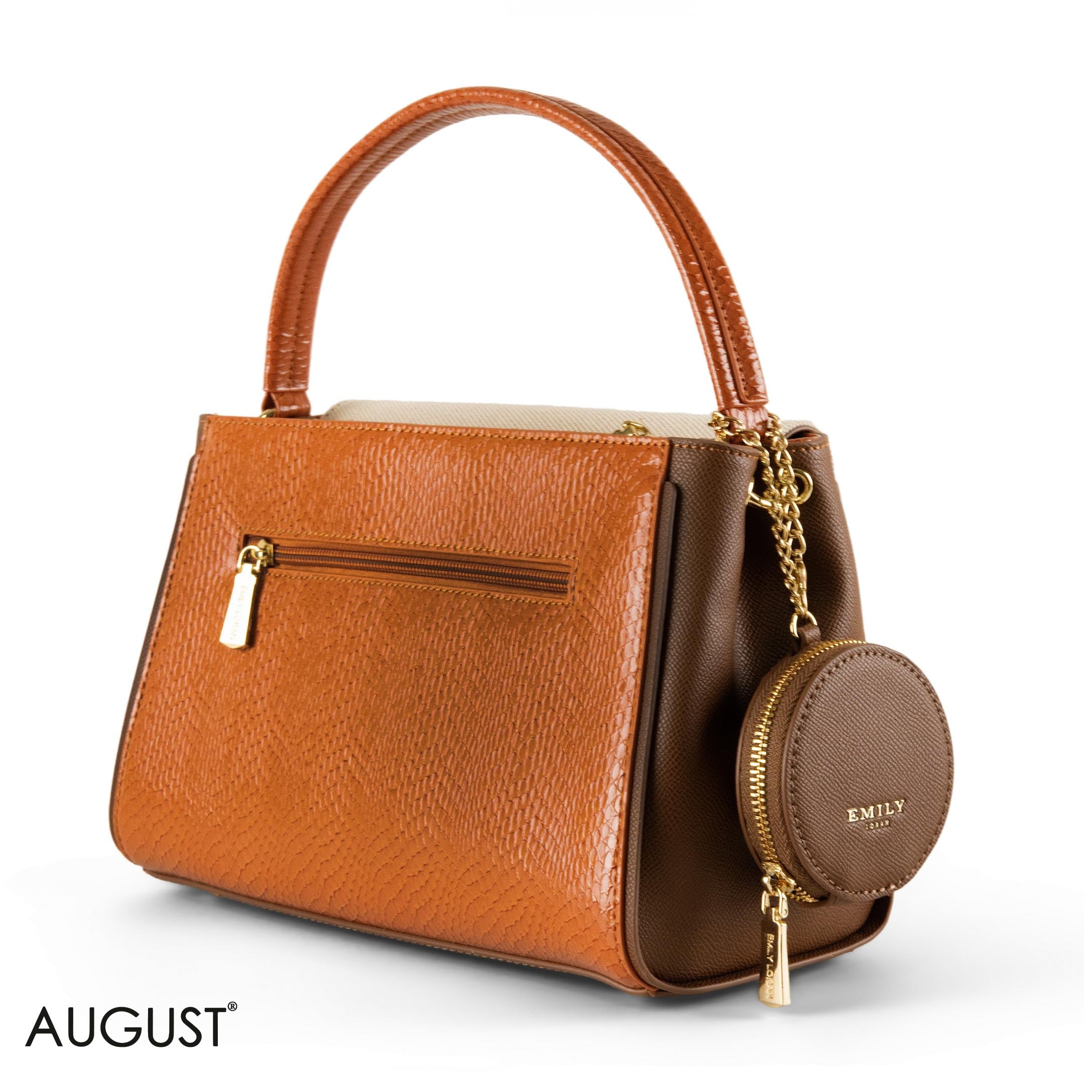 SMOOTH LEATHER HANDBAG WITH DETAIL SNAKE CAMEL METALLIC- MED