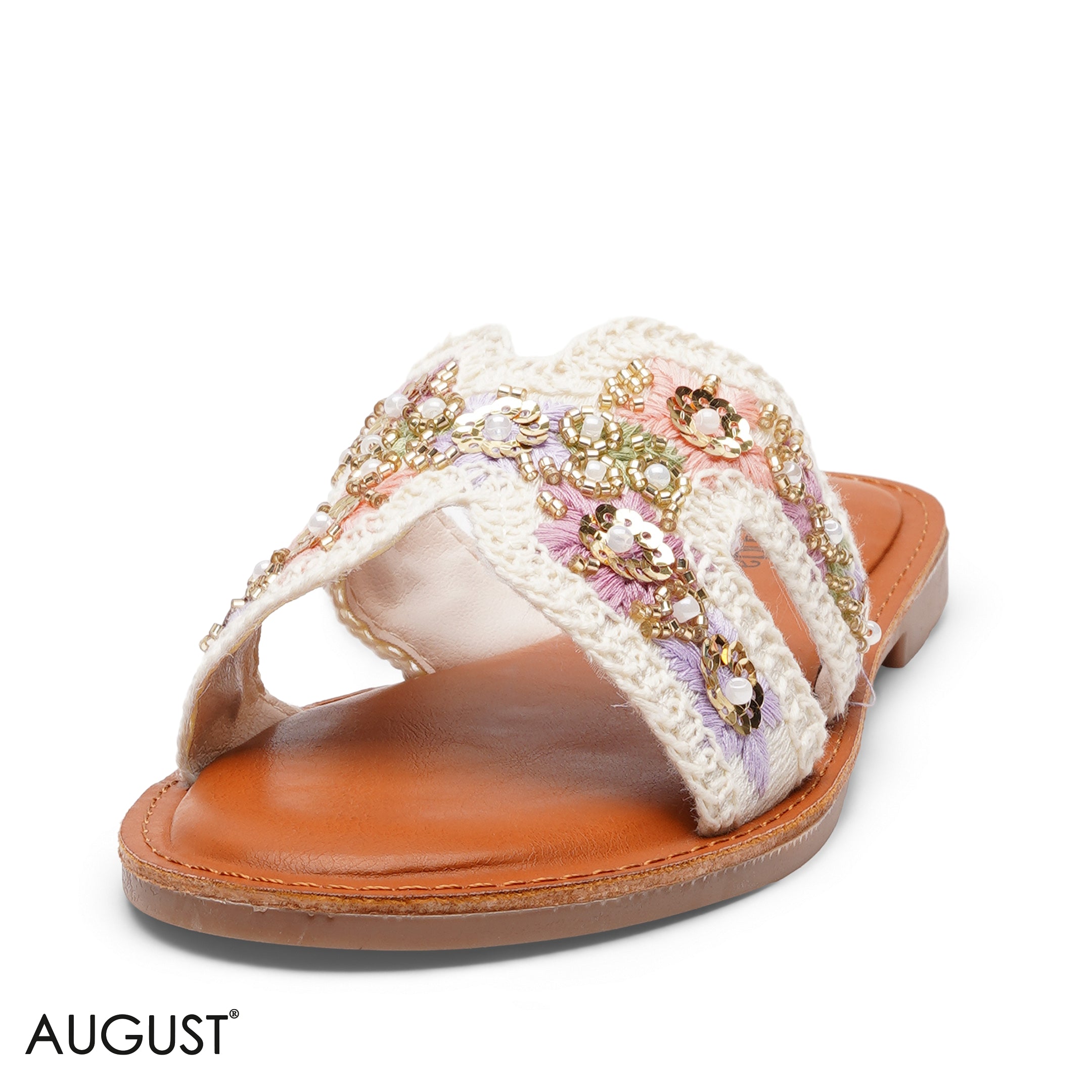 EMBROIDERED MACRAME CASUAL FLAT SLIDERS
