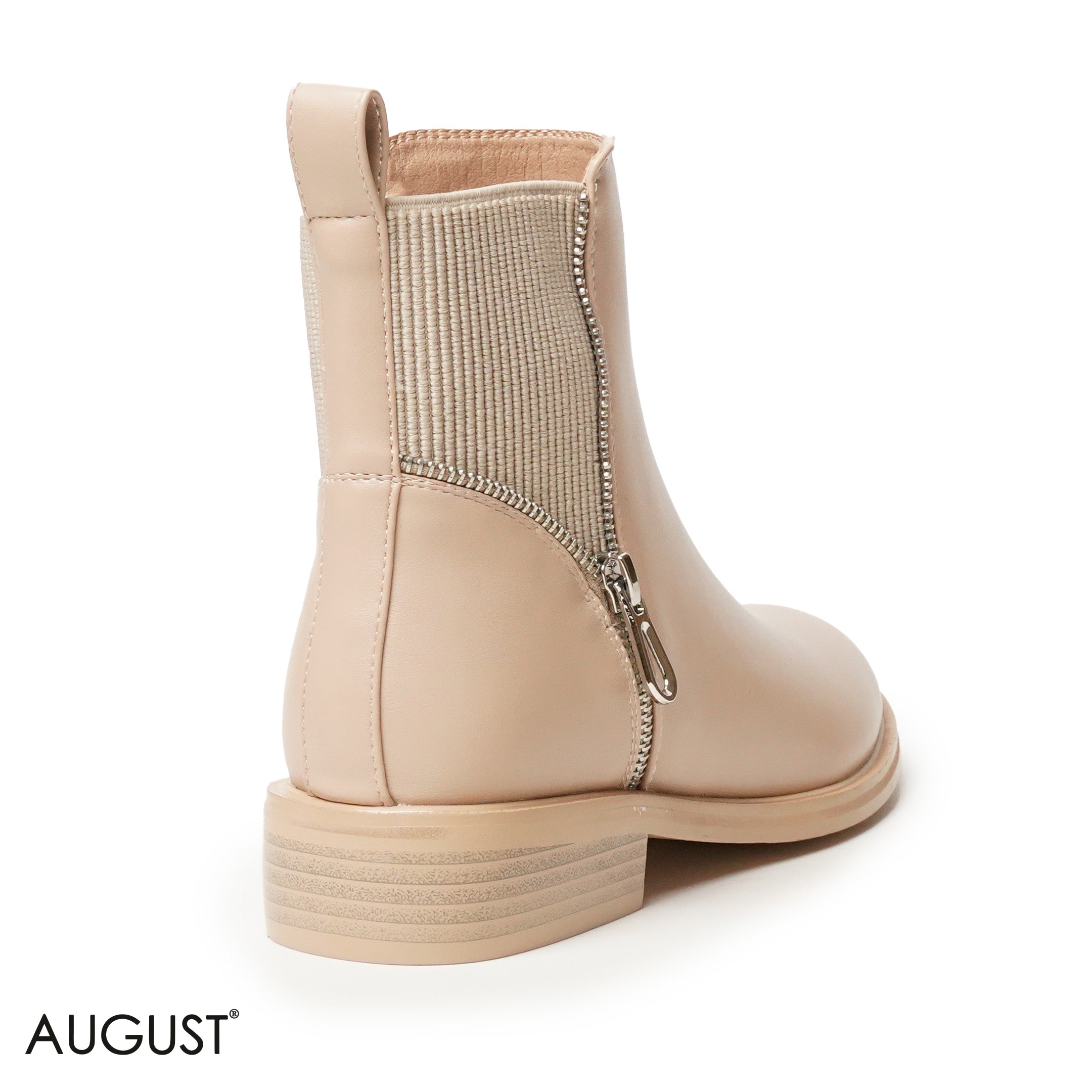 BEIGE LEATHER ANKLE BOOTS WITH ZIPPER DETAIL