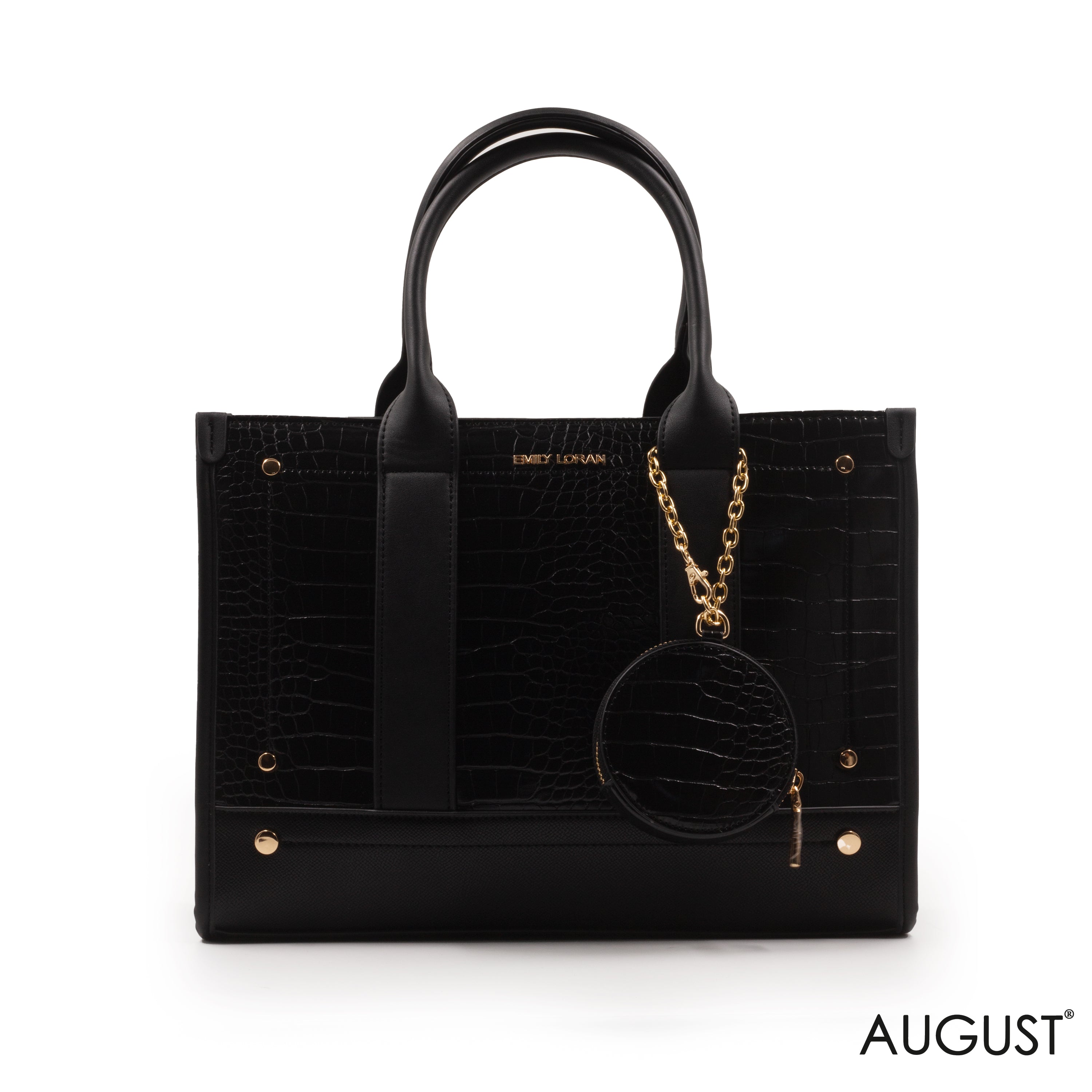 LEATHER HANDBAG WITH SMOOTH CROC DETAILS- LARGE