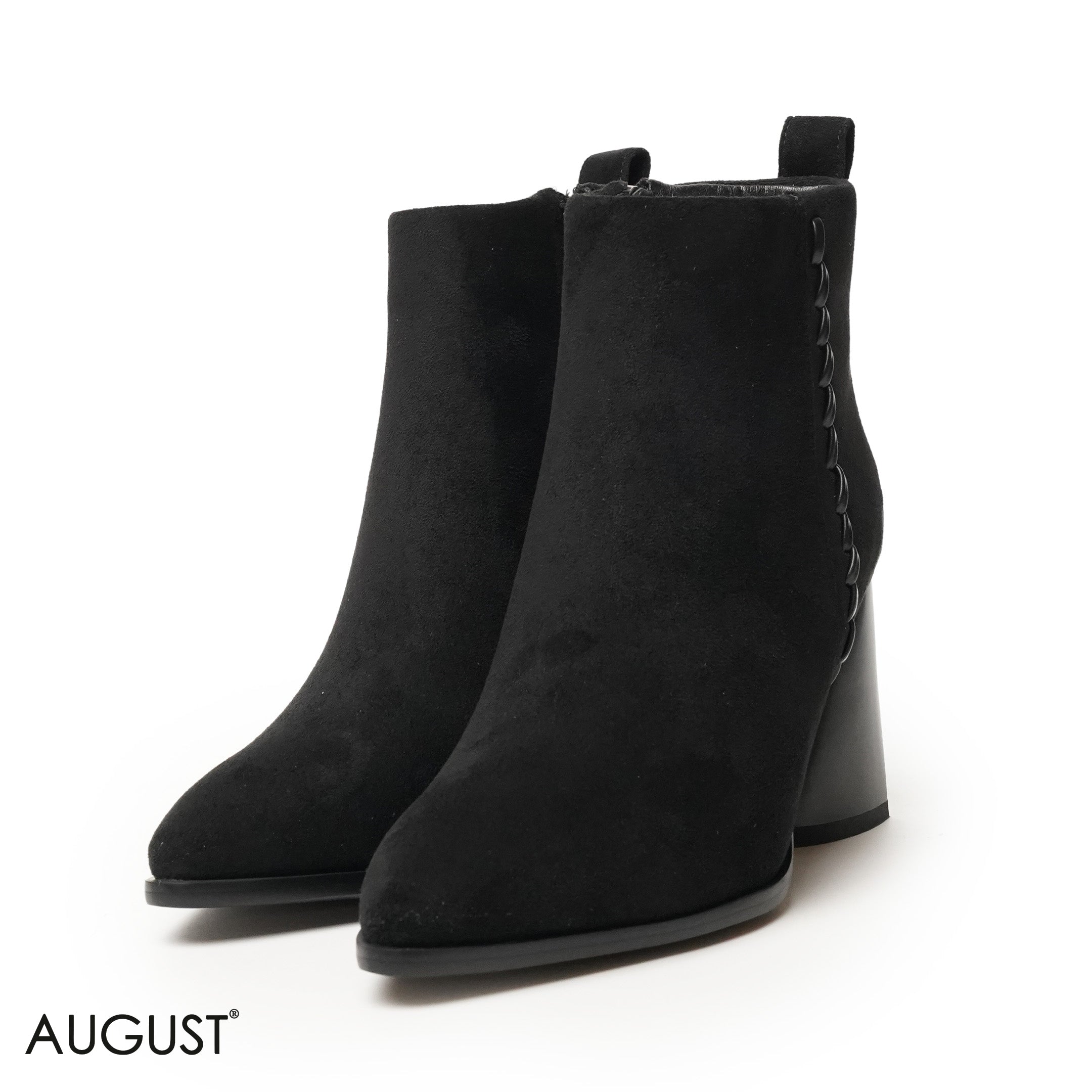 BLACK CHAMOIS LEATHER HEELED BOOTS WITH SIDE ZIPPER