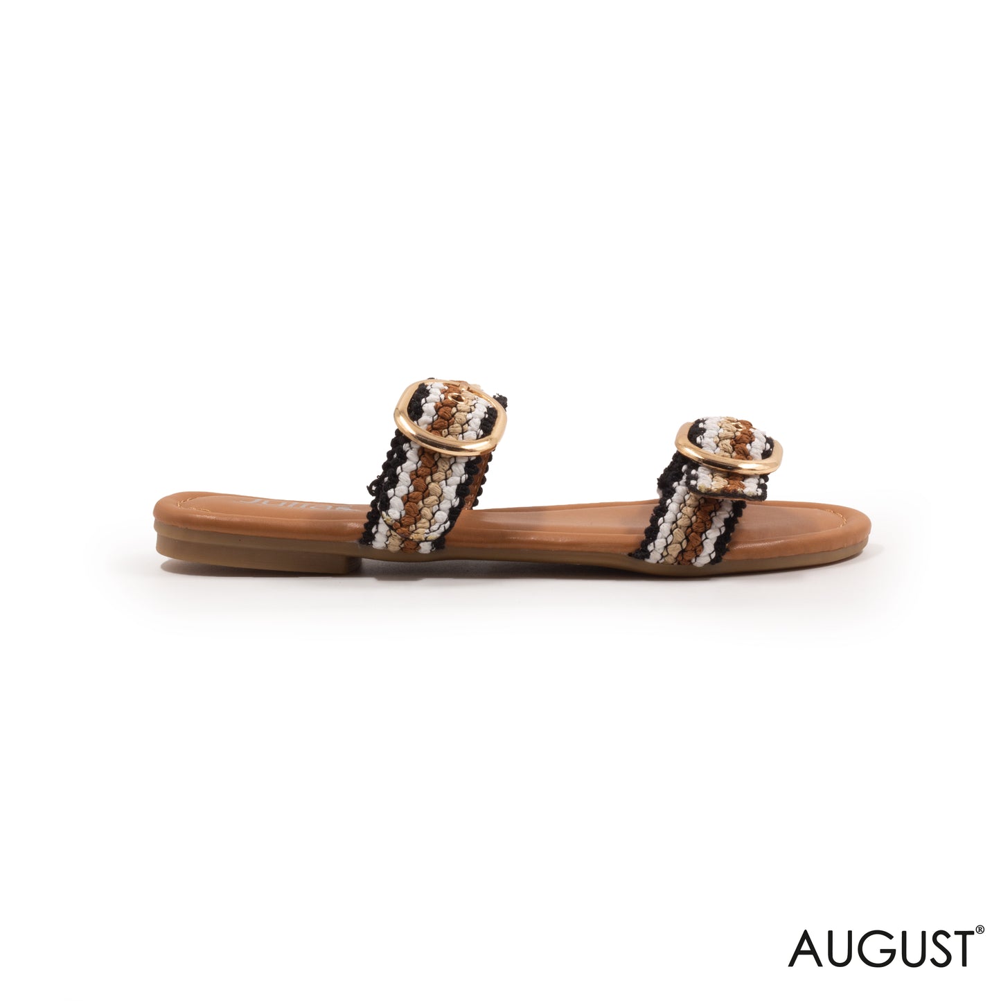 WOVEN RIBBONS FLAT SLIPPERS WITH BUCKLE