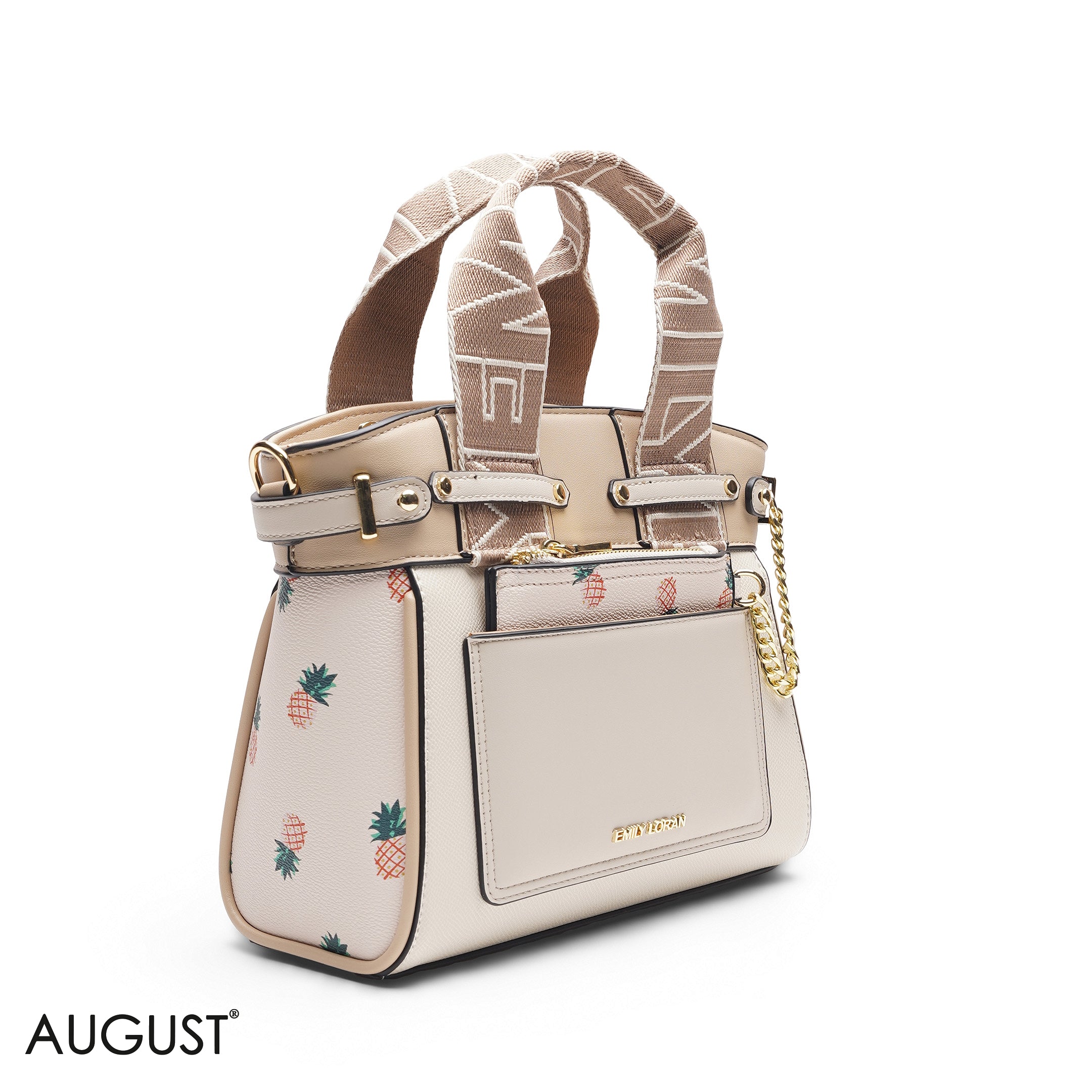 BEIGE PINEAPPLE TOTE BAG WITH POUCH - MED