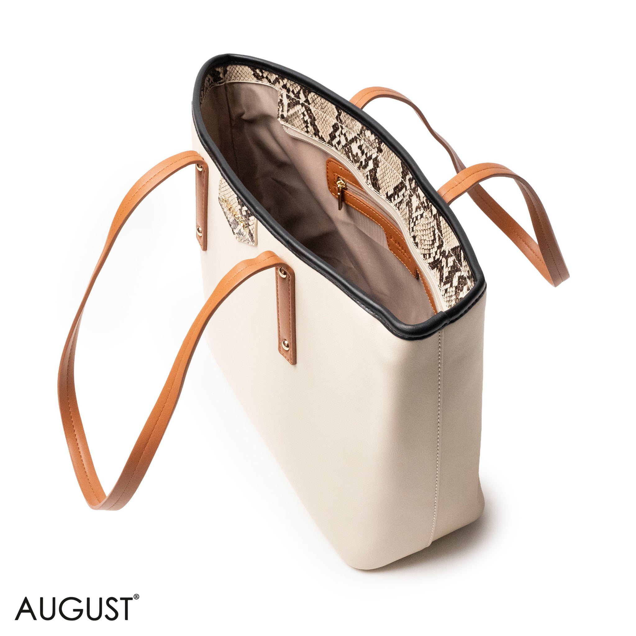 SNAKE-PRINT LEATHER SHOULDERS BAG WITH A SMALL BAG - LARGE