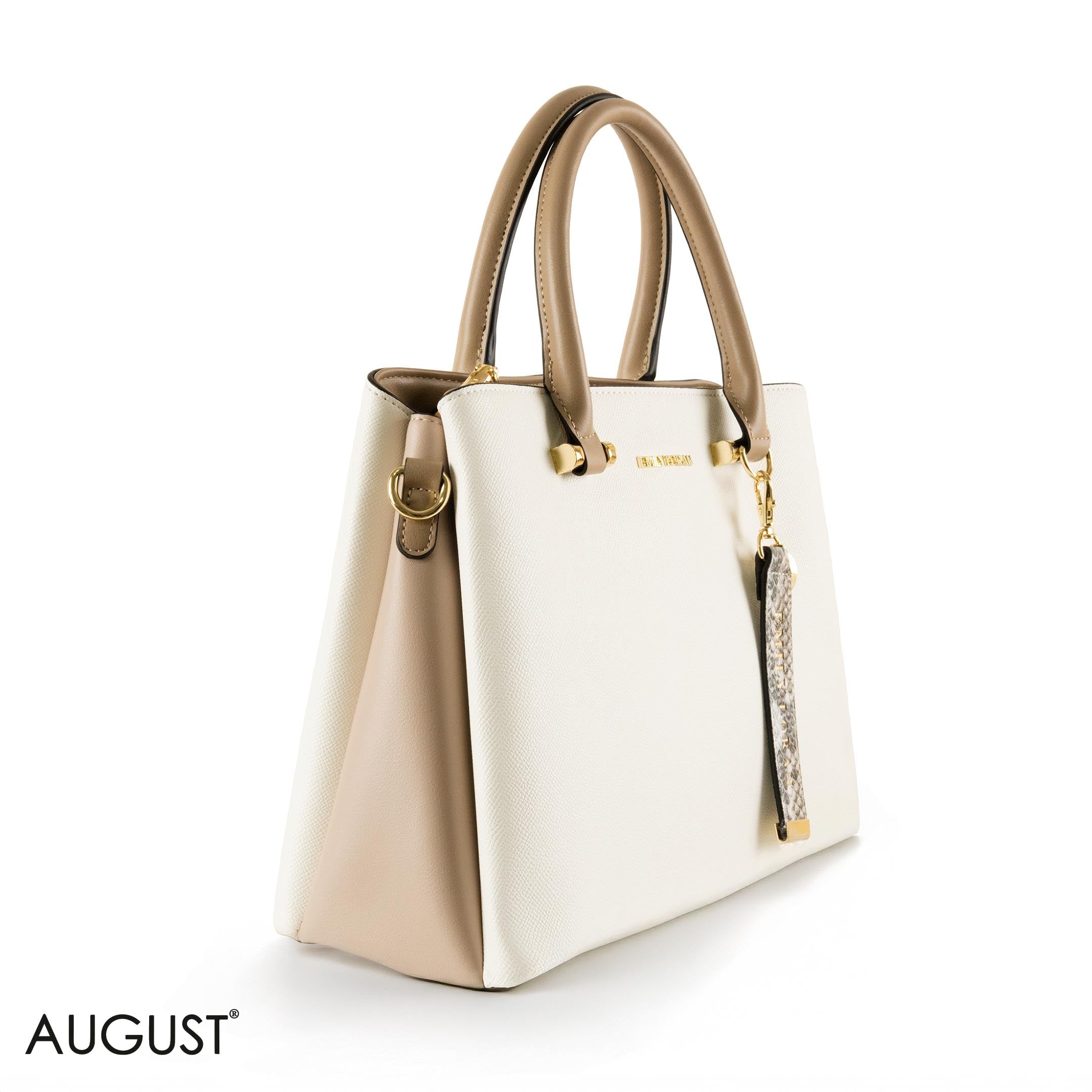 WHITE SMOOTH LEATHER HANDBAG WITH SNAKE ACCENTS - LARGE