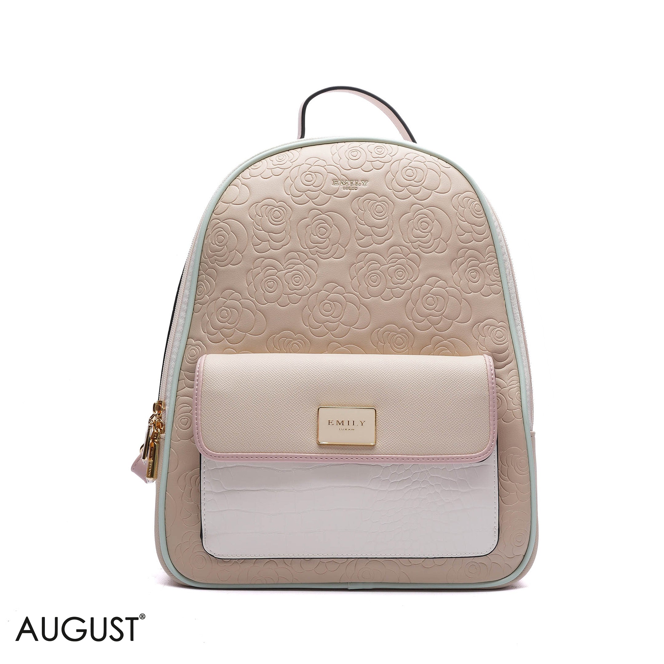 EMBOSSED FLORAL BACKPACK WITH FRONT FLAP POCKET