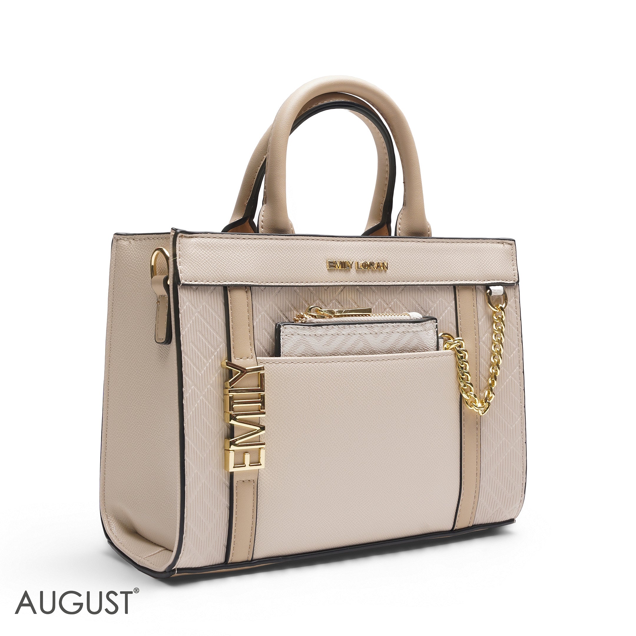 EMILY SOLID BEIGE EMBOSSED TOTE BAG - MED