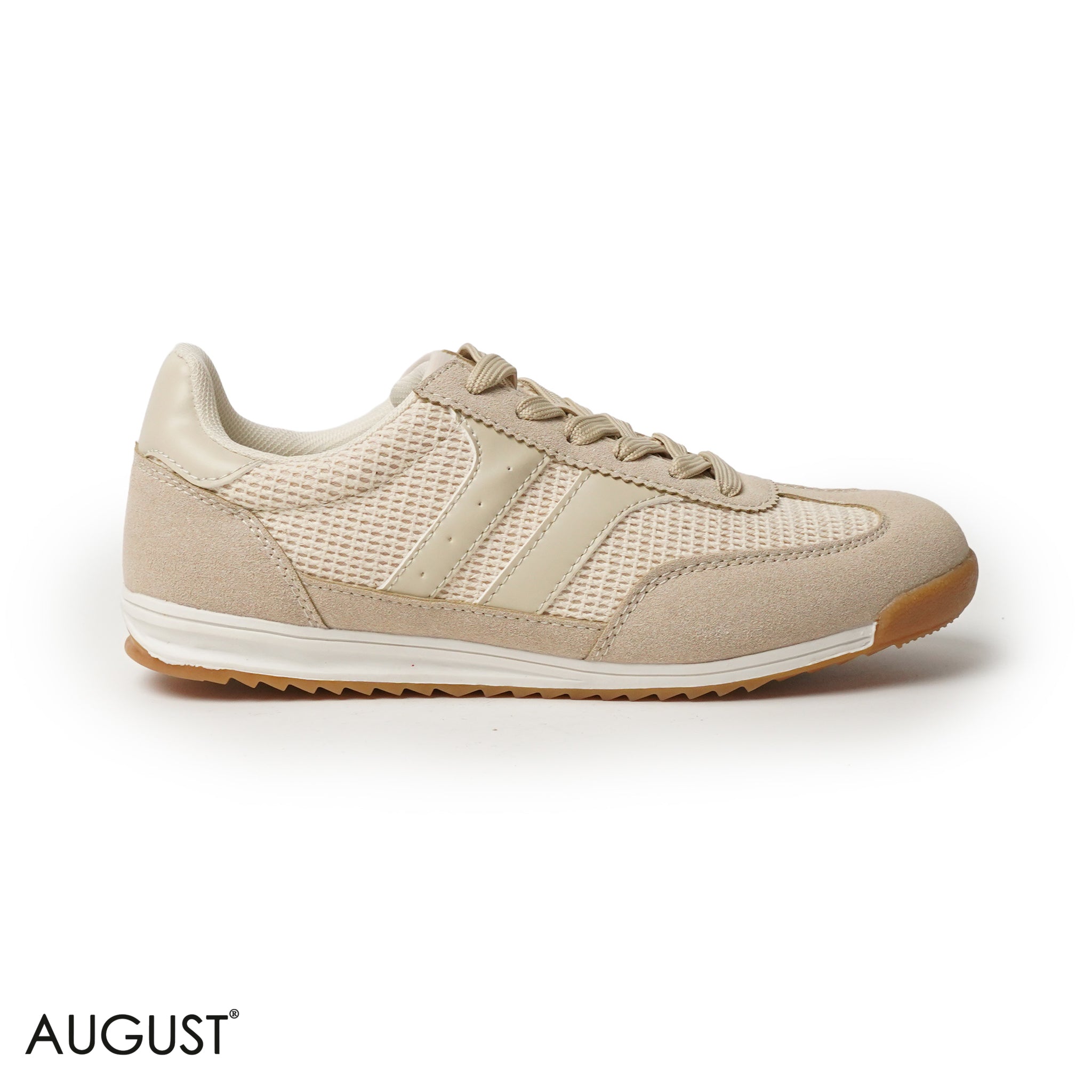 BEIGE SUEDE LEATHER SNEAKERS WITH MESH ACCENTS