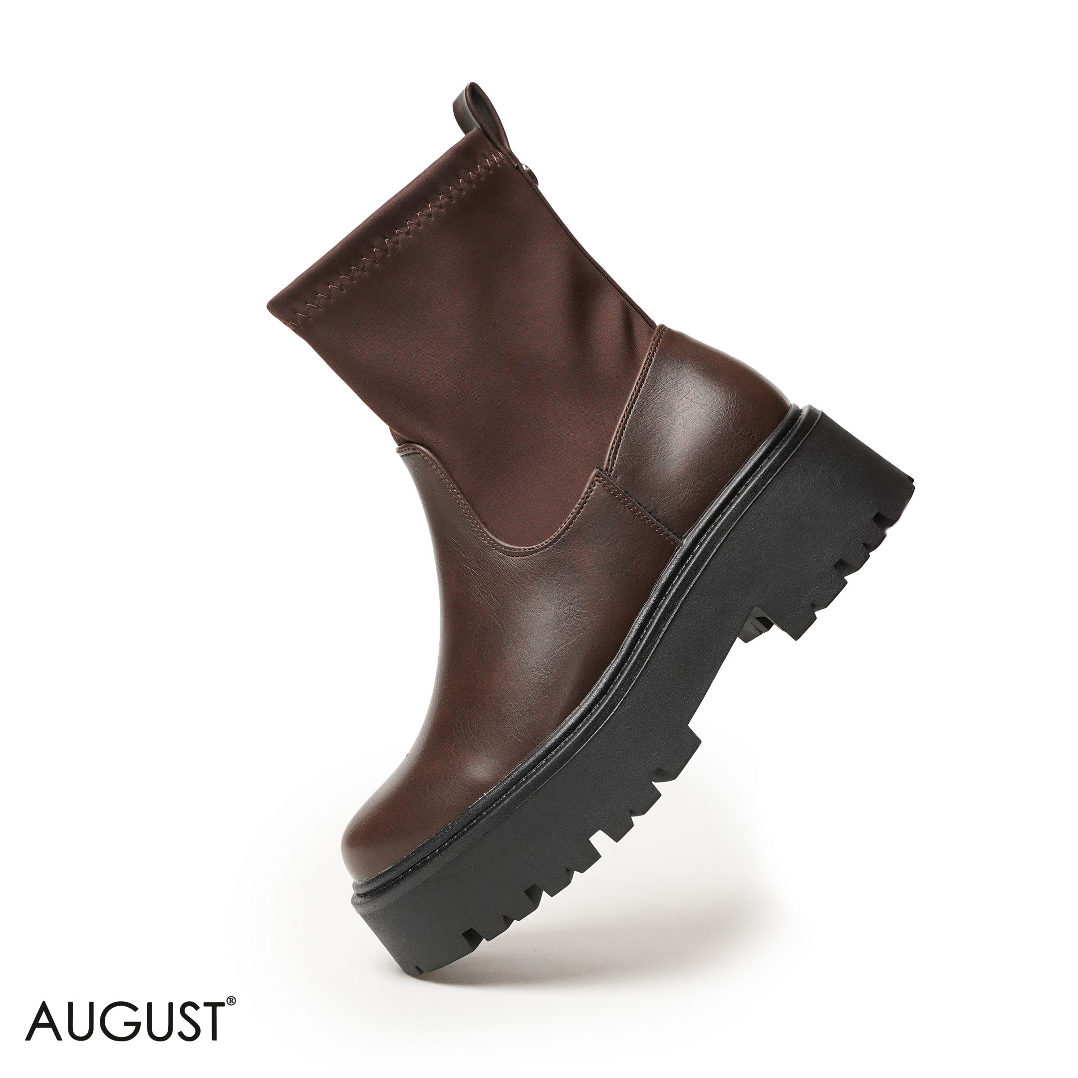 BROWN LEATHER ANKLE BOOTS WITH THICK SOLE,BACK ZIPPER