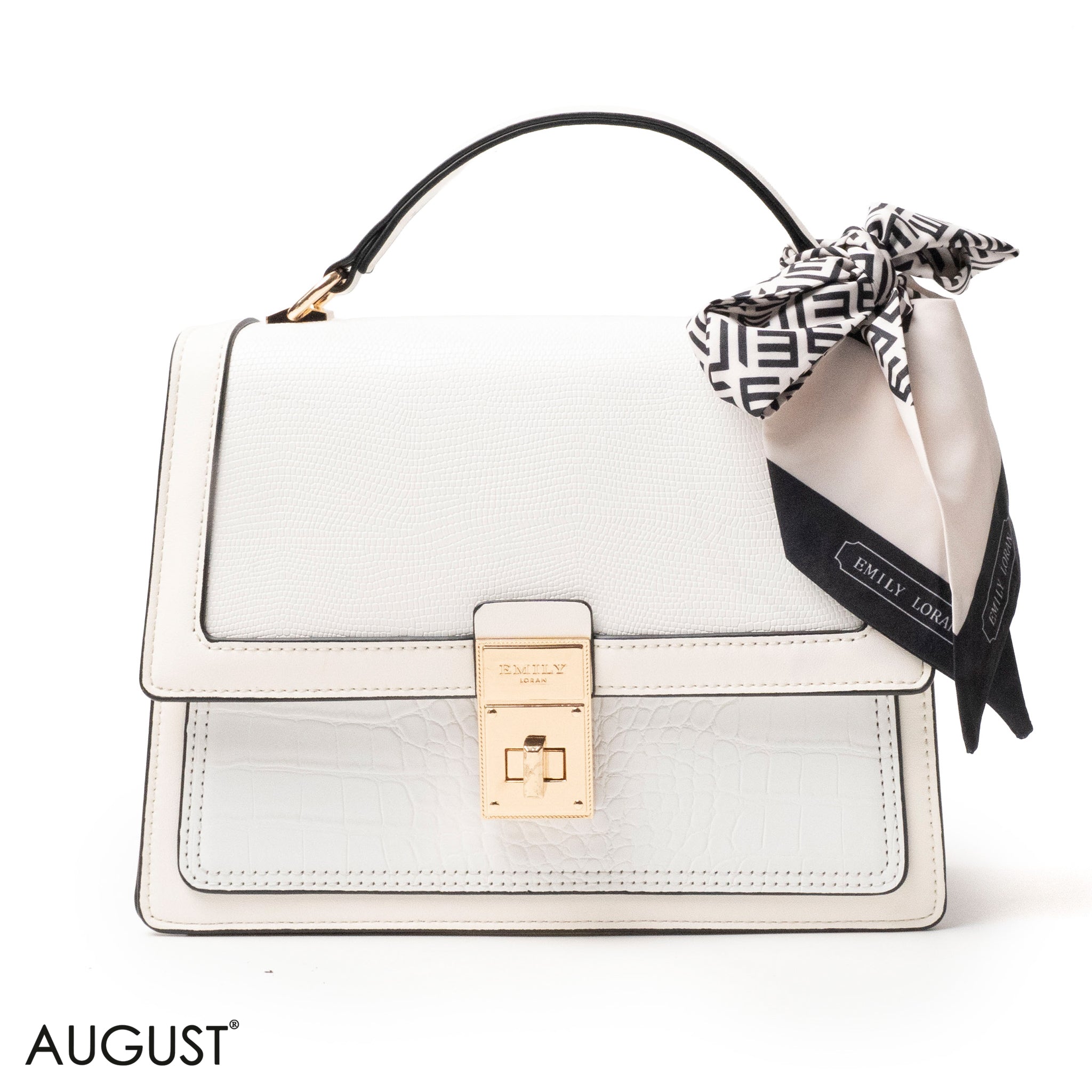 WHITE LEATHER HANDBAG WITH EMILY LORAN SCARF - MED
