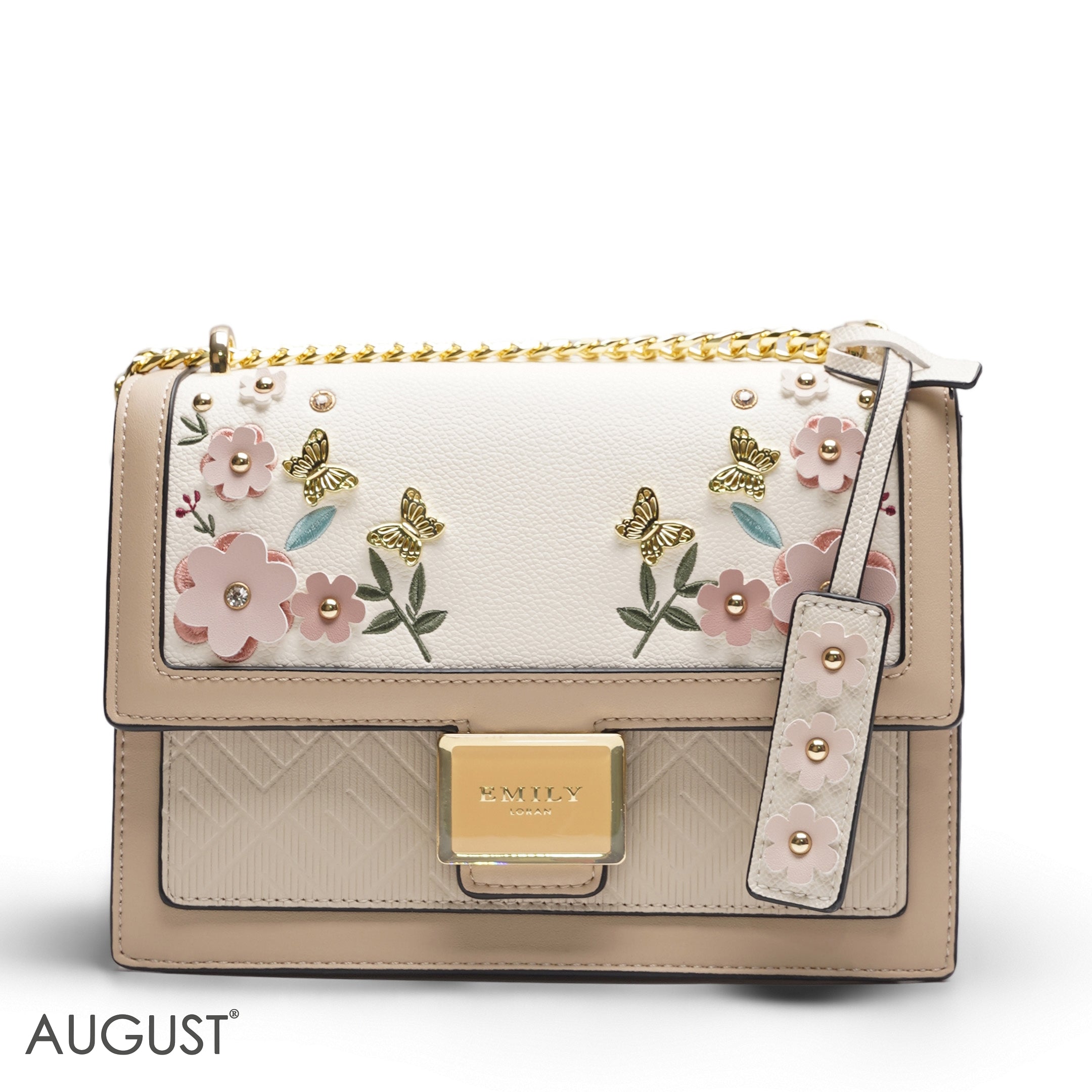EMILY 3D FLORAL APPLIQUÉ CROSSBODY BAG - WHITE & BEIGE