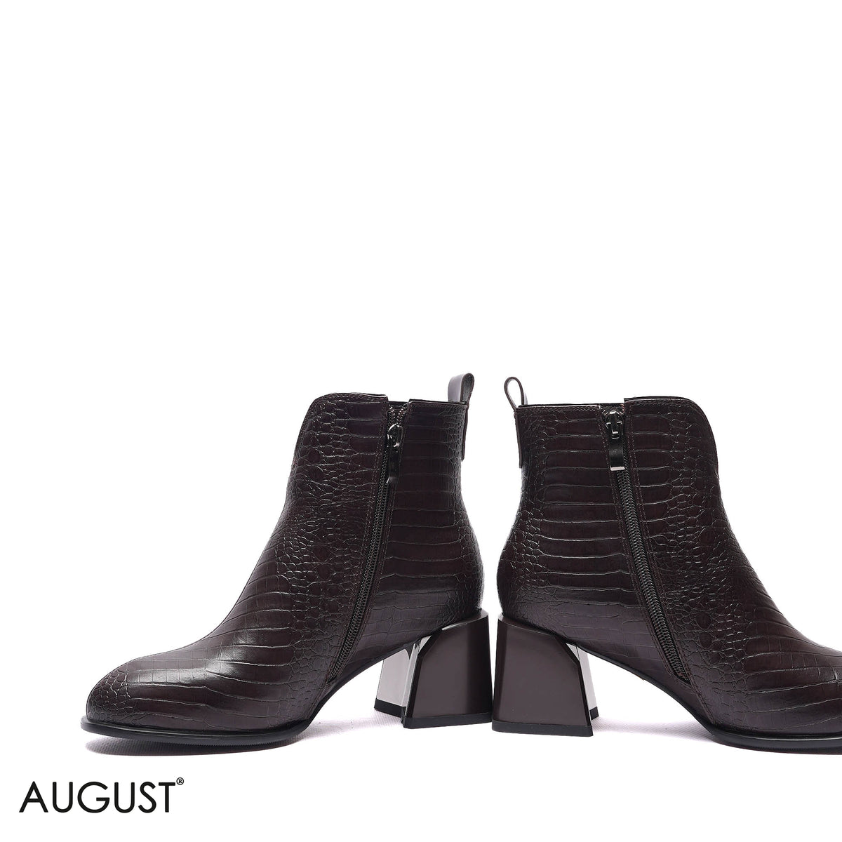 CROC-EMBOSSED BLOCK HEEL BOOTS