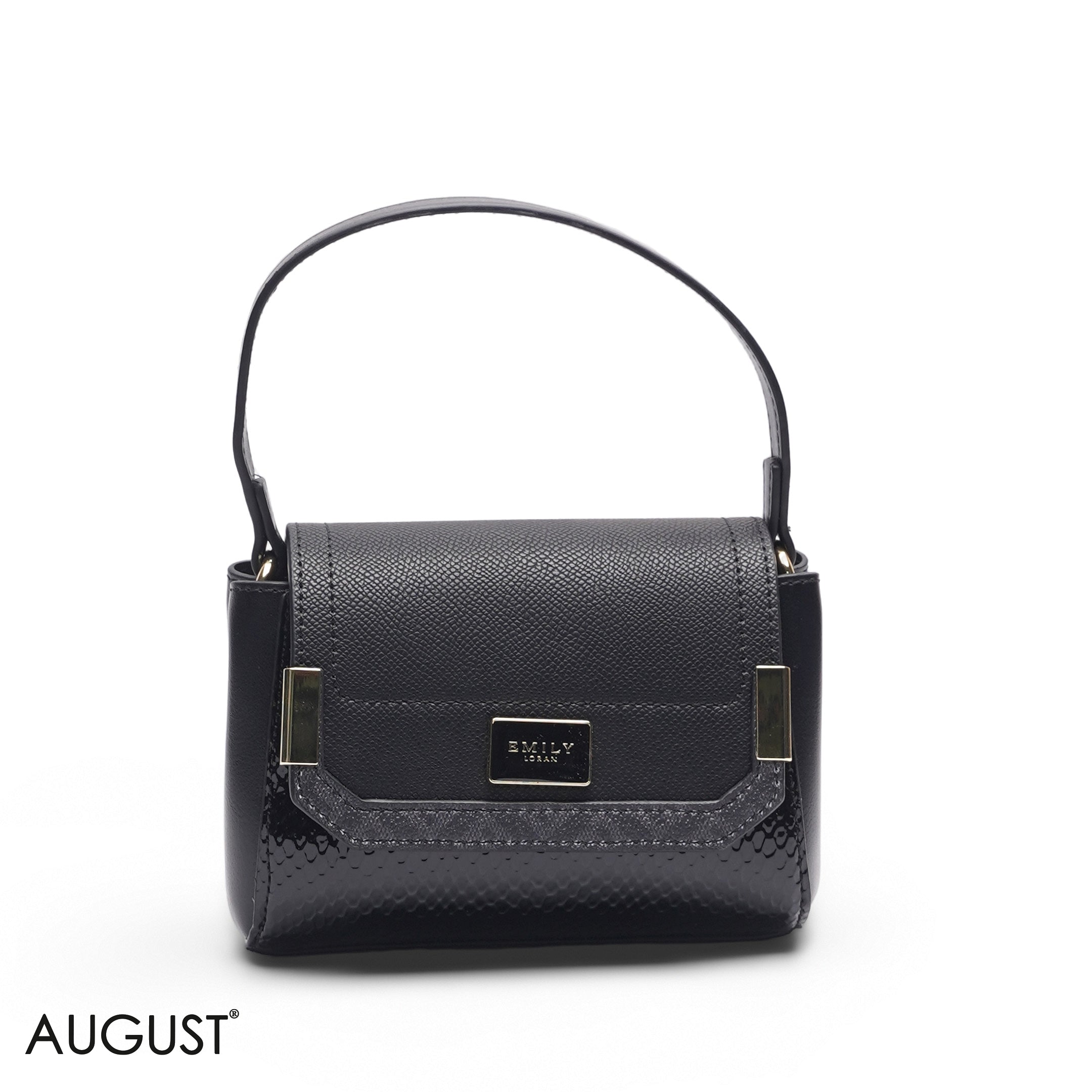 MINI BLACK SOLID FLAP BAG WITH GOLD CHAIN