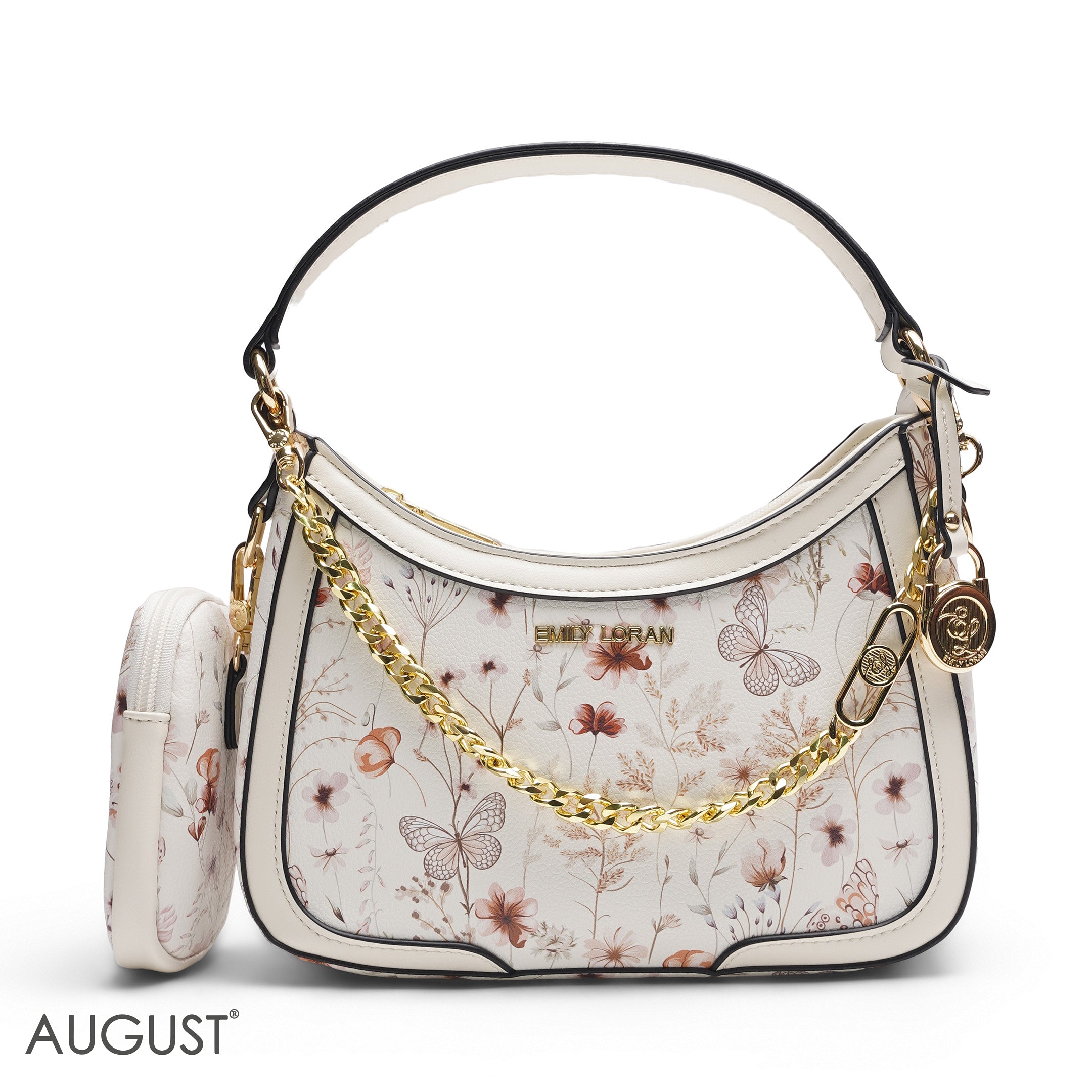 WHITE AUTUMN FLORAL HOBO BAG WITH SIDE POUCH