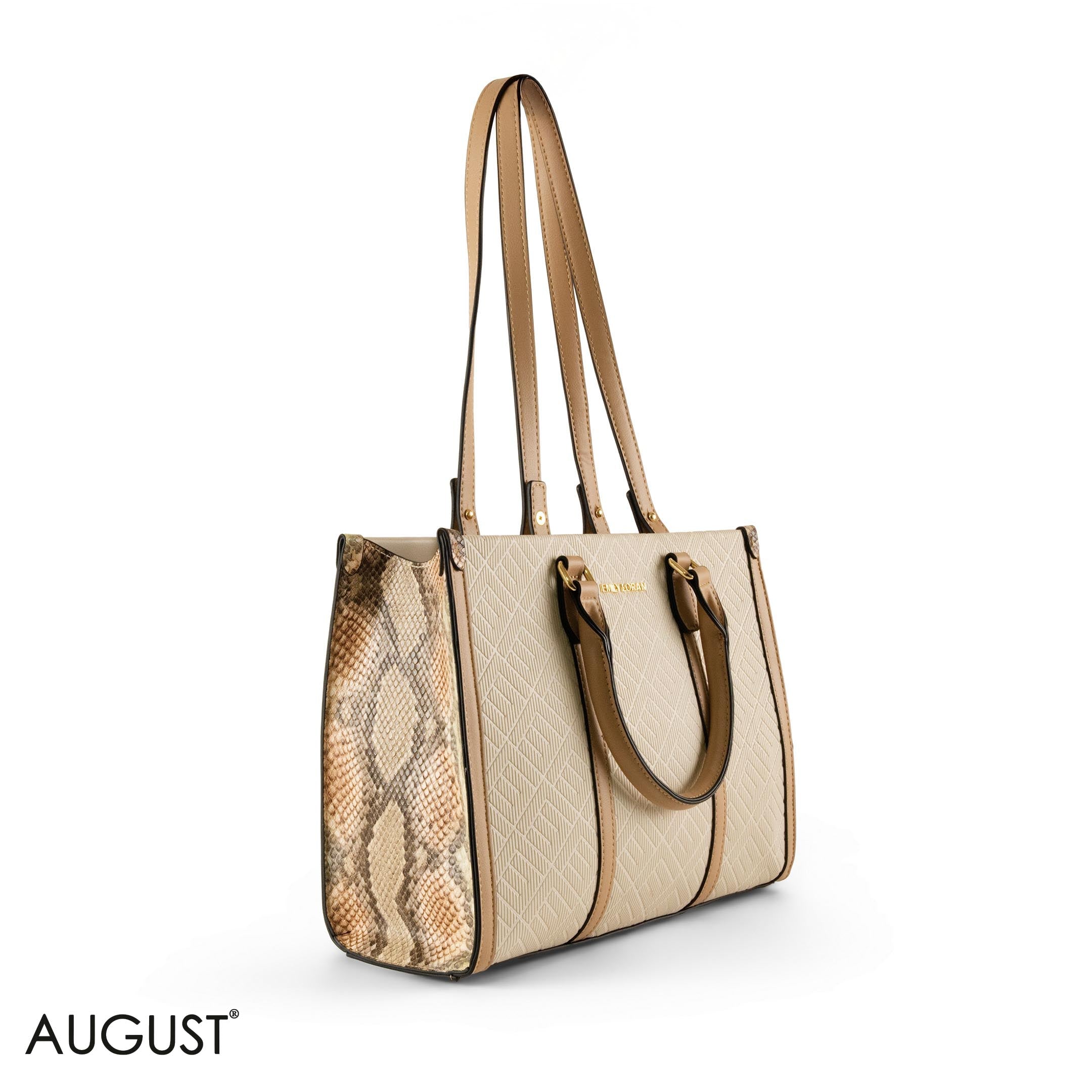 CREAMY EMILY LORAN HANDBAG WITH BEIGE LEATHER TRIM -MED