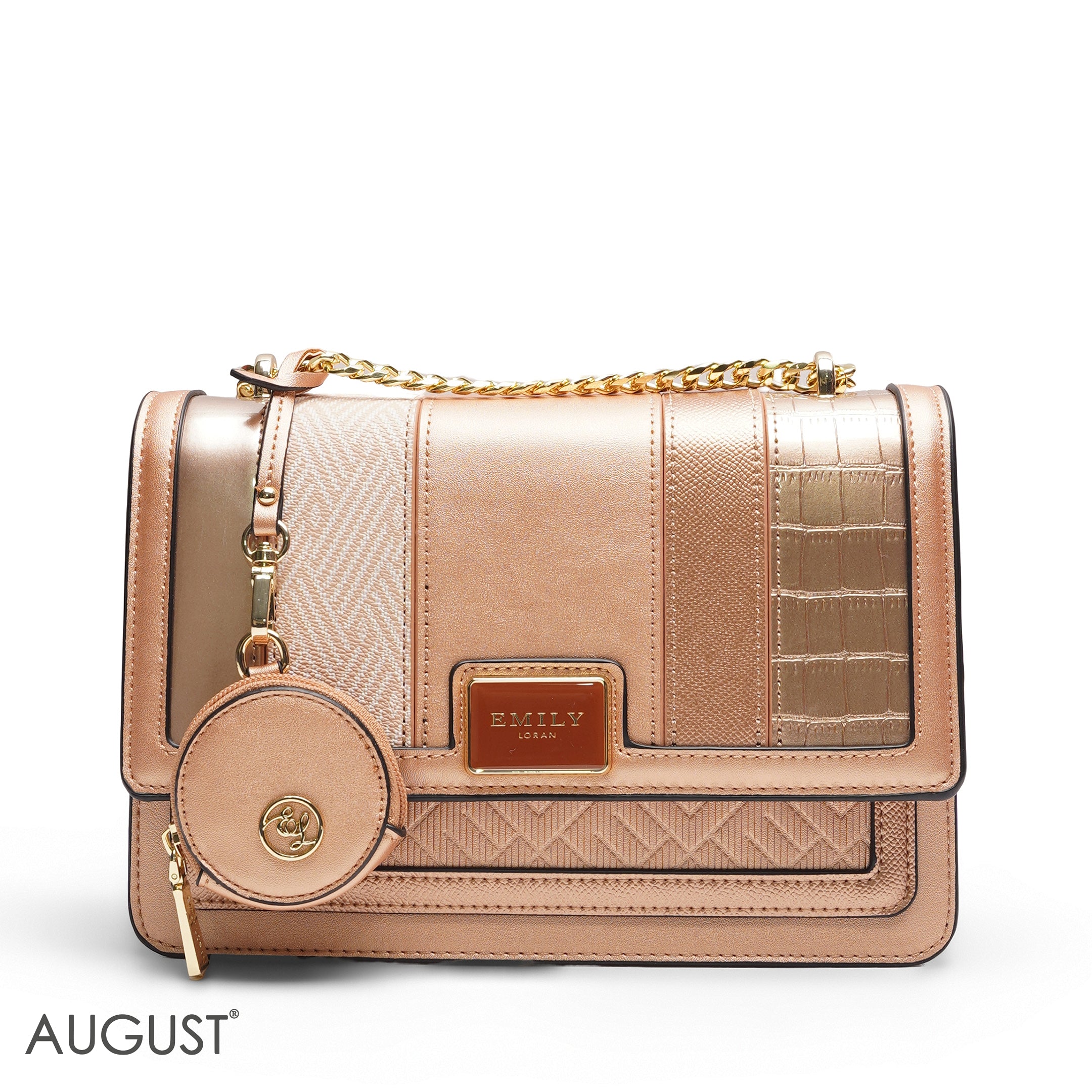 EMILY MULTI-TEXTURE ROSE GOLD CROSSBODY BAG - MED