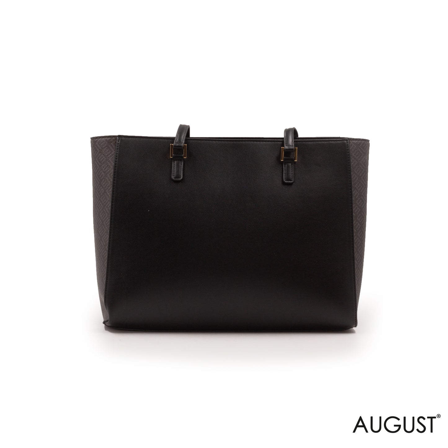 BLACK LEATHER MONOGRAM TOTE WITH FRONT POUCH -LARGE