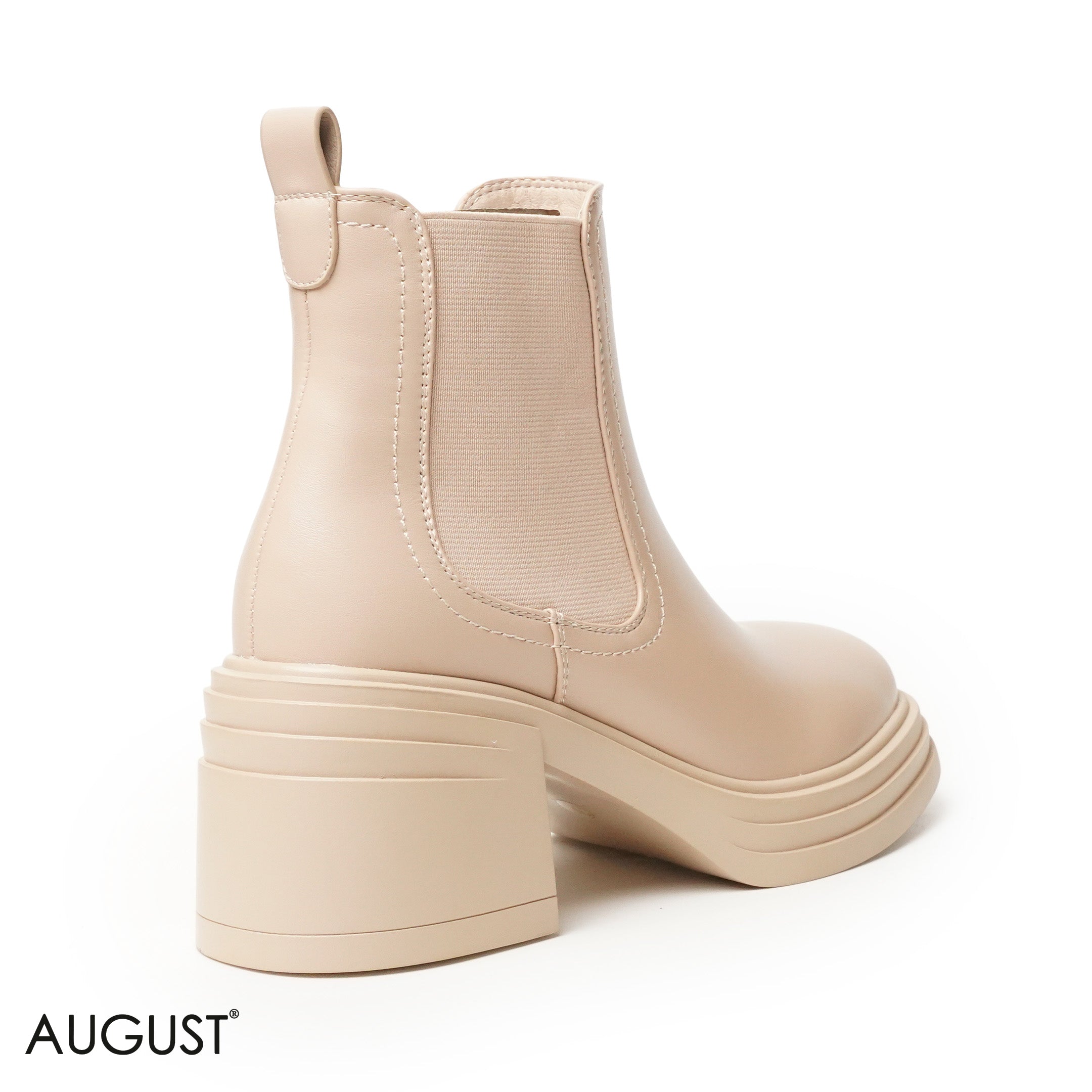 BEIGE SMOOTH LEATHER HEELED ANKLE BOOTS