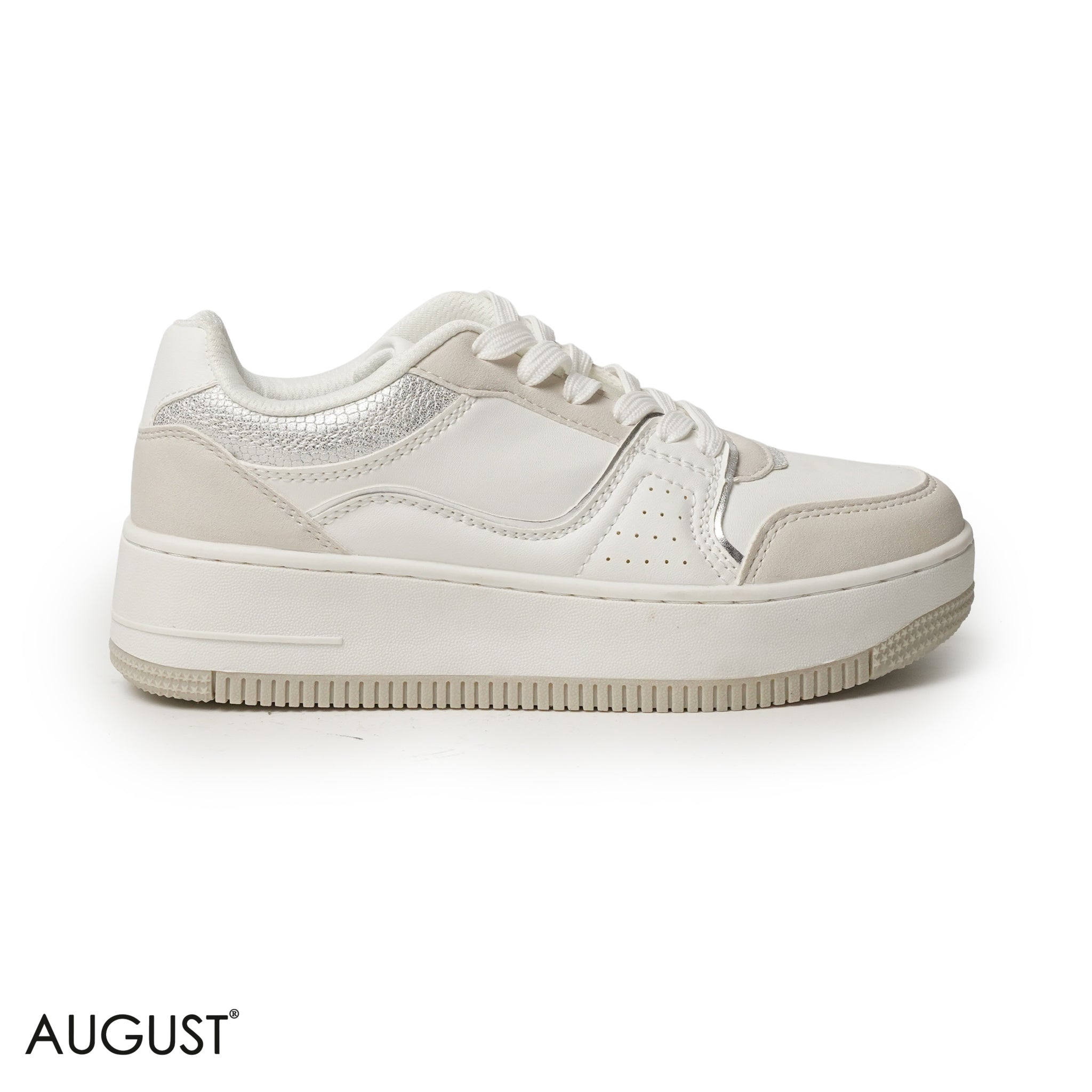 WHITE BEIGE LEATHER SNEAKERS WITH THICK SOLE