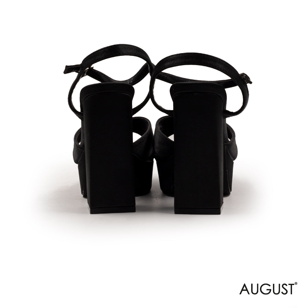 BLACK PLATFORM BLOCK SANDAL WITH BUCKLE