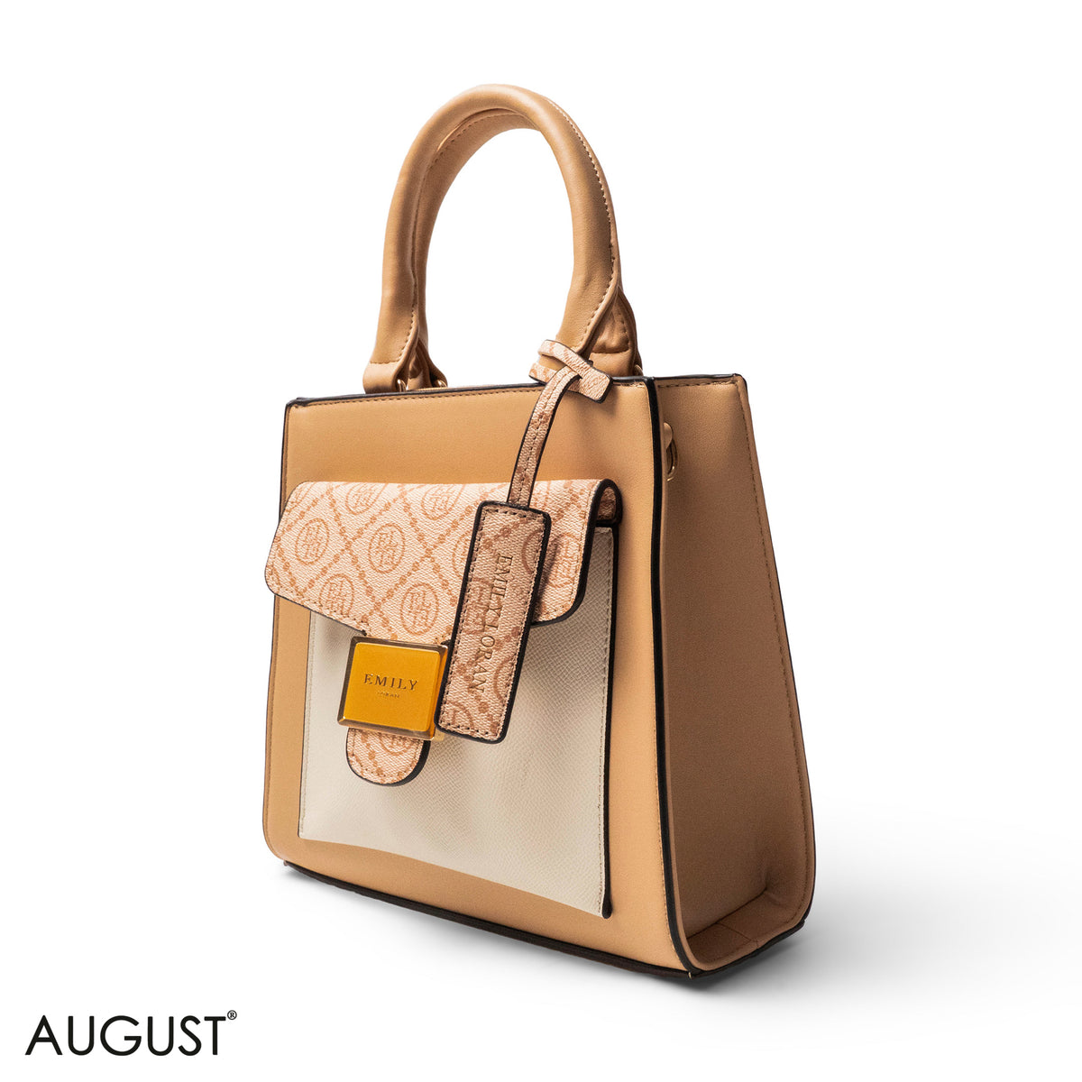 BEIGE LEATHER HANDBAG WITH MINI FLAP -SMALL