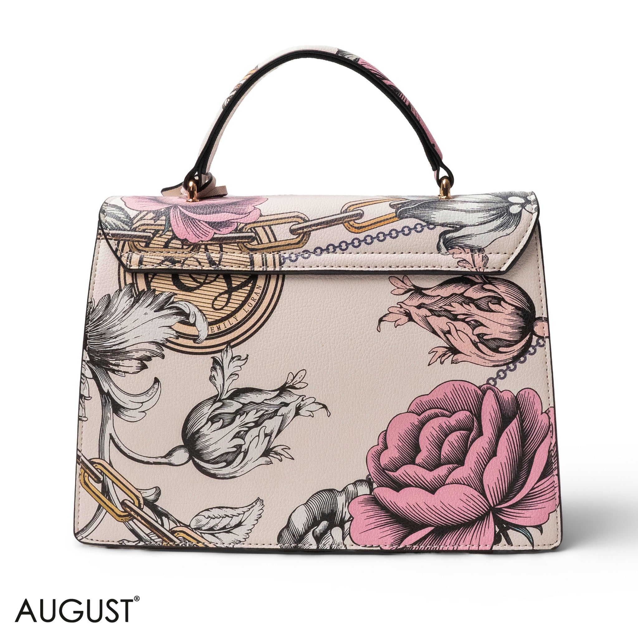 FLORAL PRINTED LEATHER HANDBAG WITH FLAP- MED