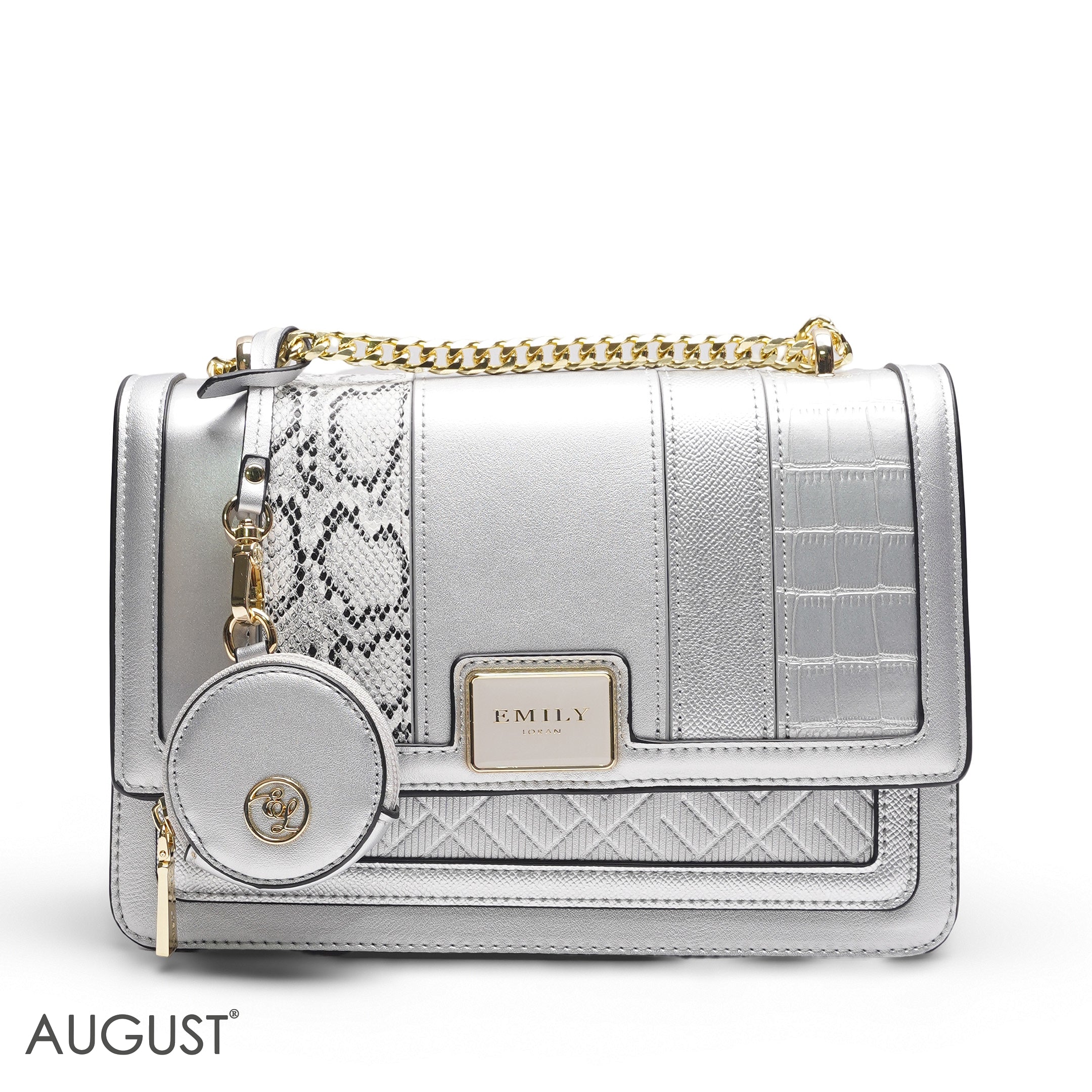 EMILY MULTI-TEXTURE METALLIC SILVER CROSSBODY BAG - MED
