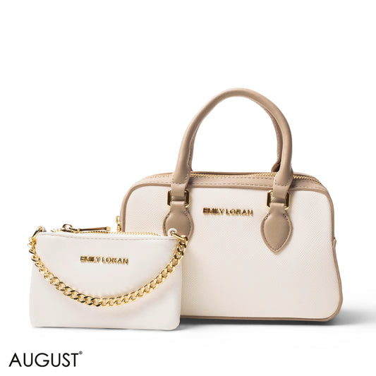 LEATHER HANDBAG WITH MINI WALLET WHITE -SMALL